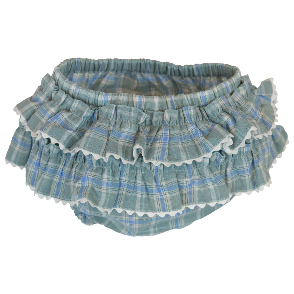 Baby Girl Green & Blue Check Frilly Bloomers