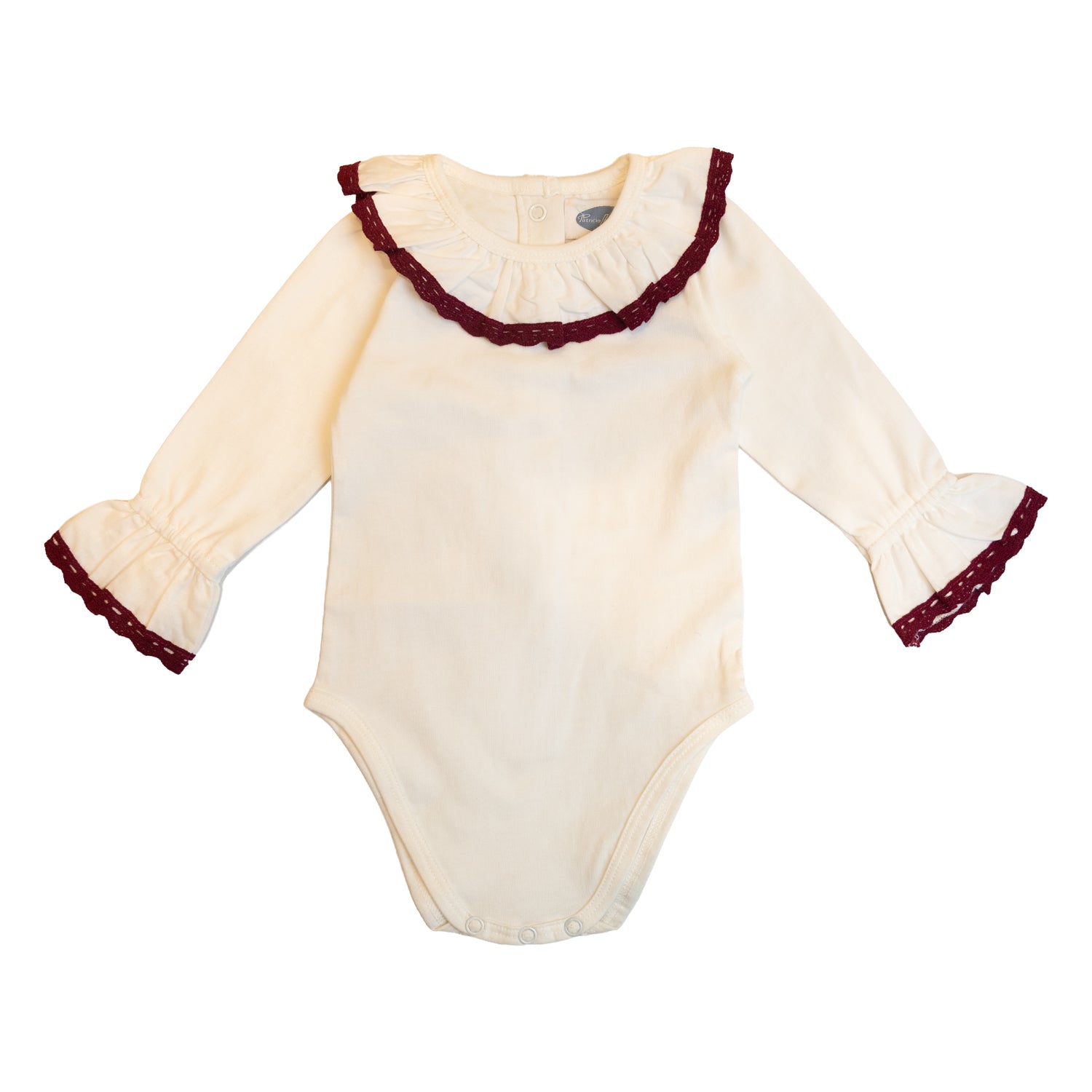 Baby White Cotton Burgundy Lace Bodysuit