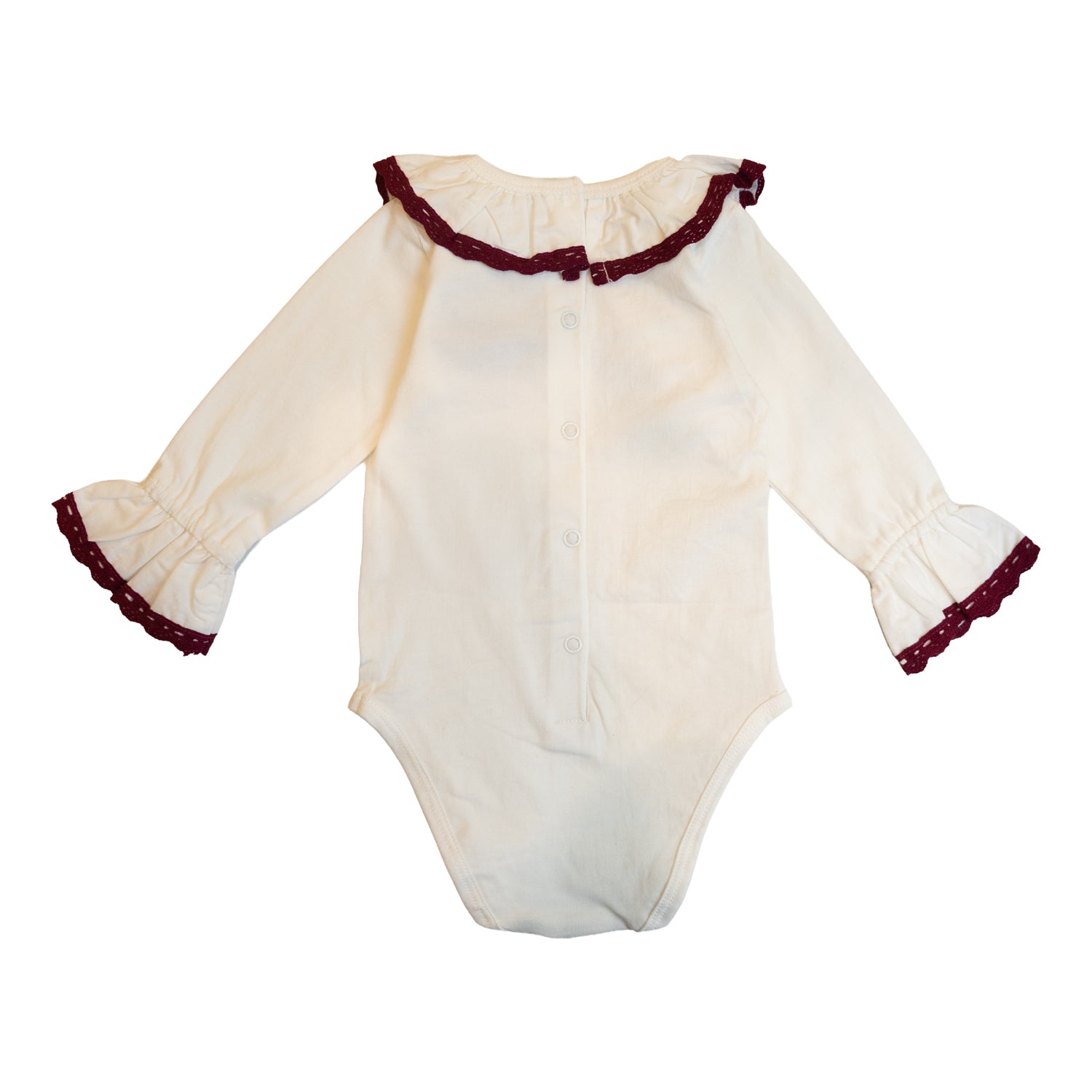 Baby White Cotton Burgundy Lace Bodysuit