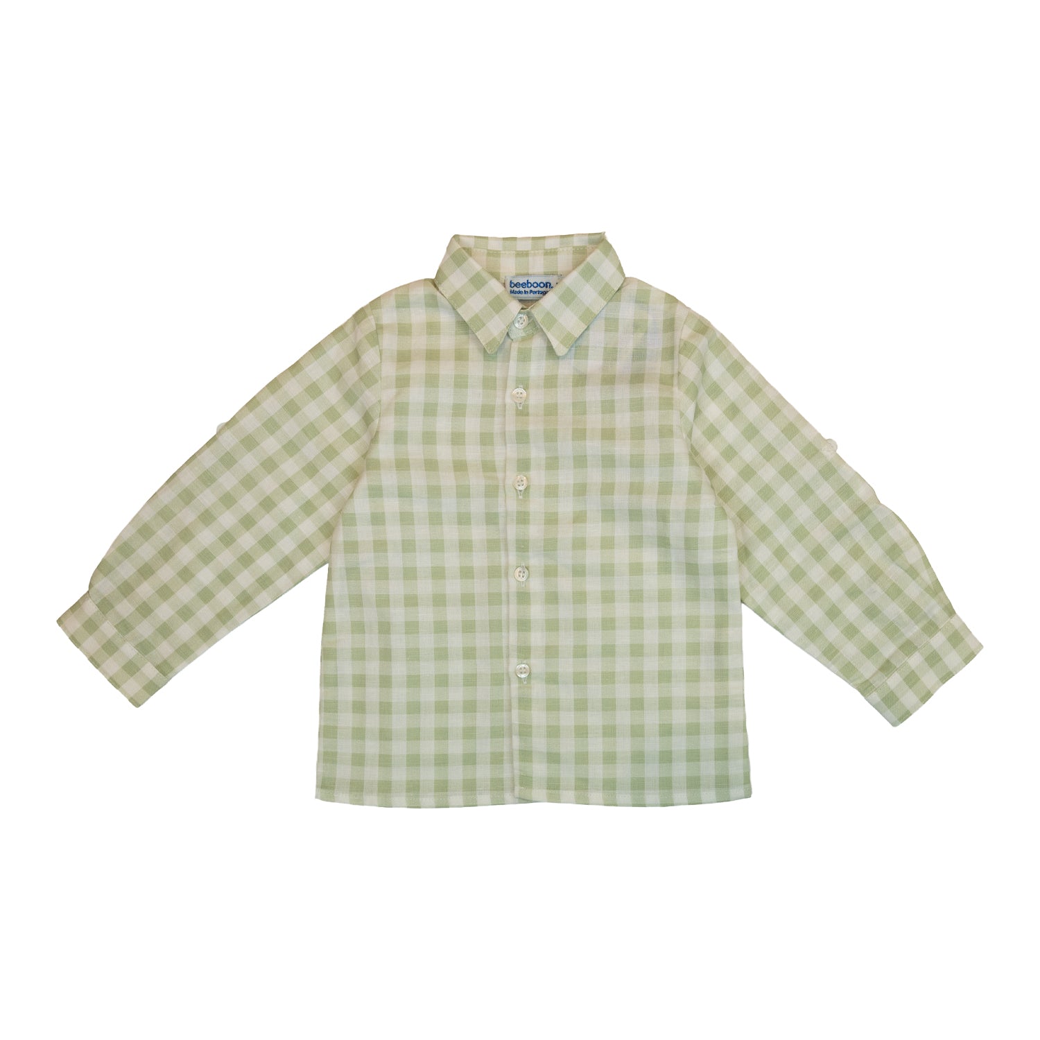 Boy Sage Gingham Linen Shirt