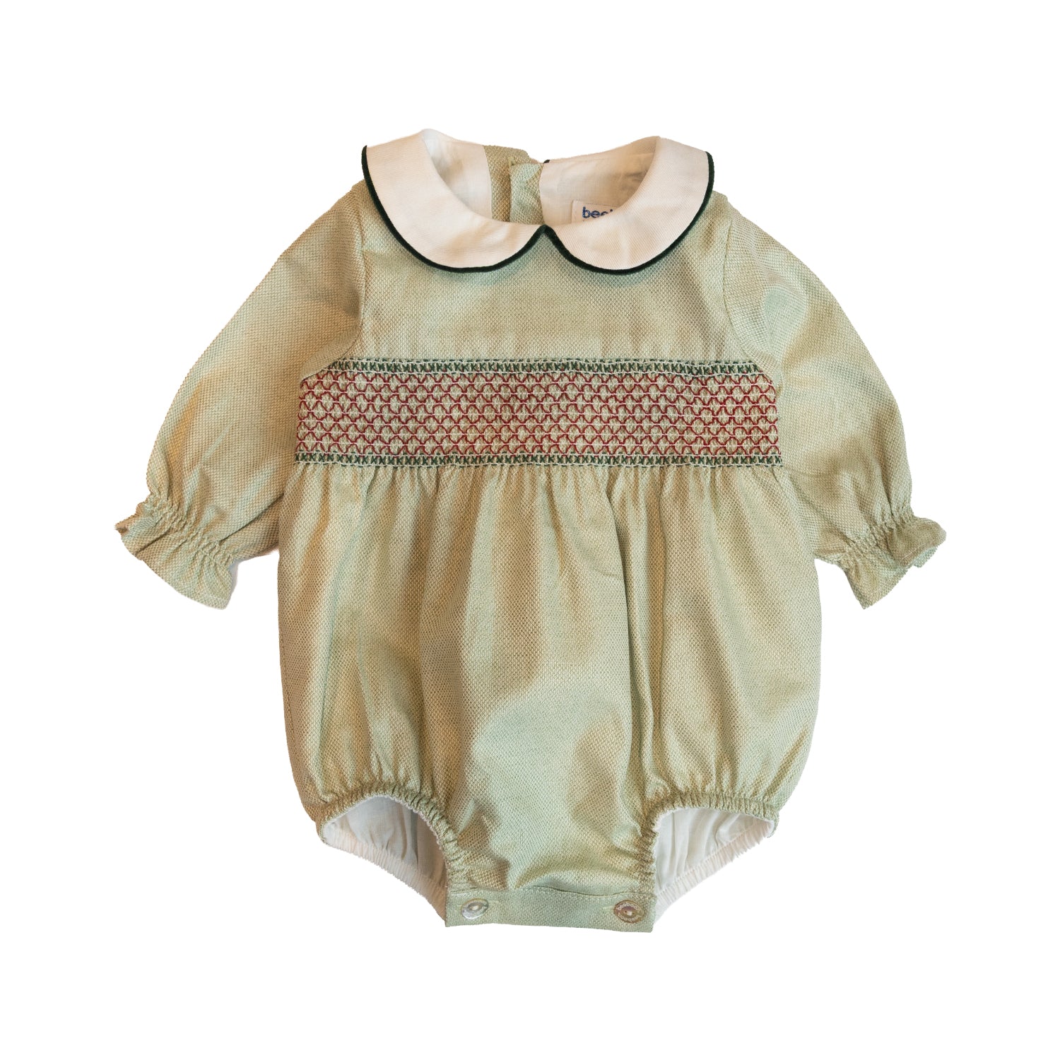 Baby Botanical Green Hand Smocked Romper