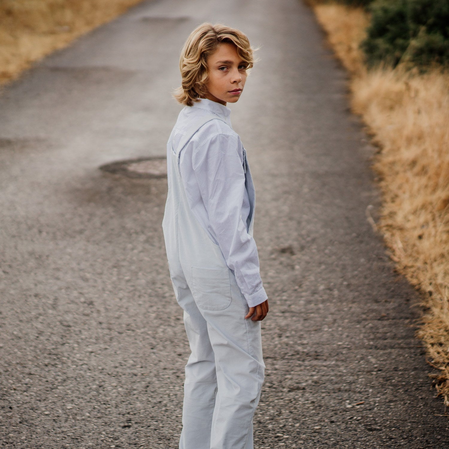 Boy Powder Blue Cord Dungarees