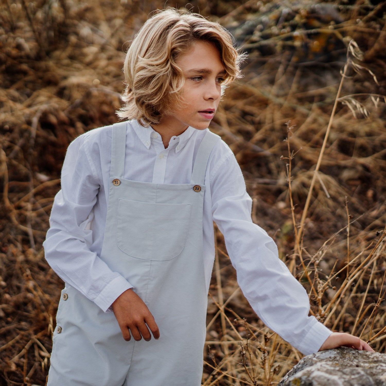 Boy Powder Blue Cord Dungarees