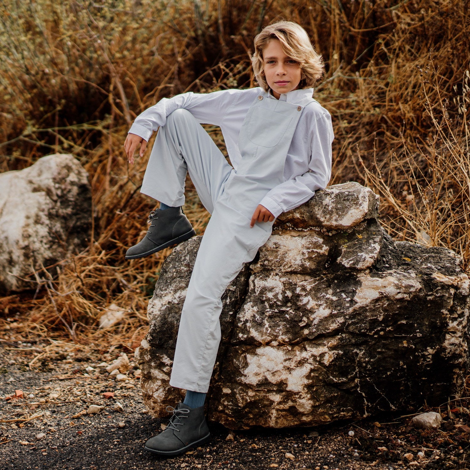 Boy Powder Blue Cord Dungarees