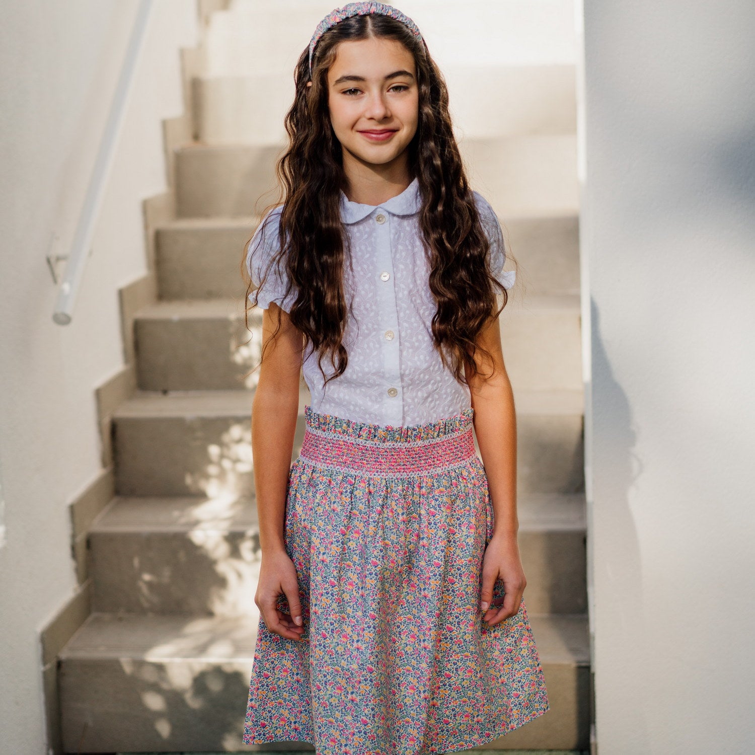 Girl Clarissa Liberty Hand Smocked Skirt