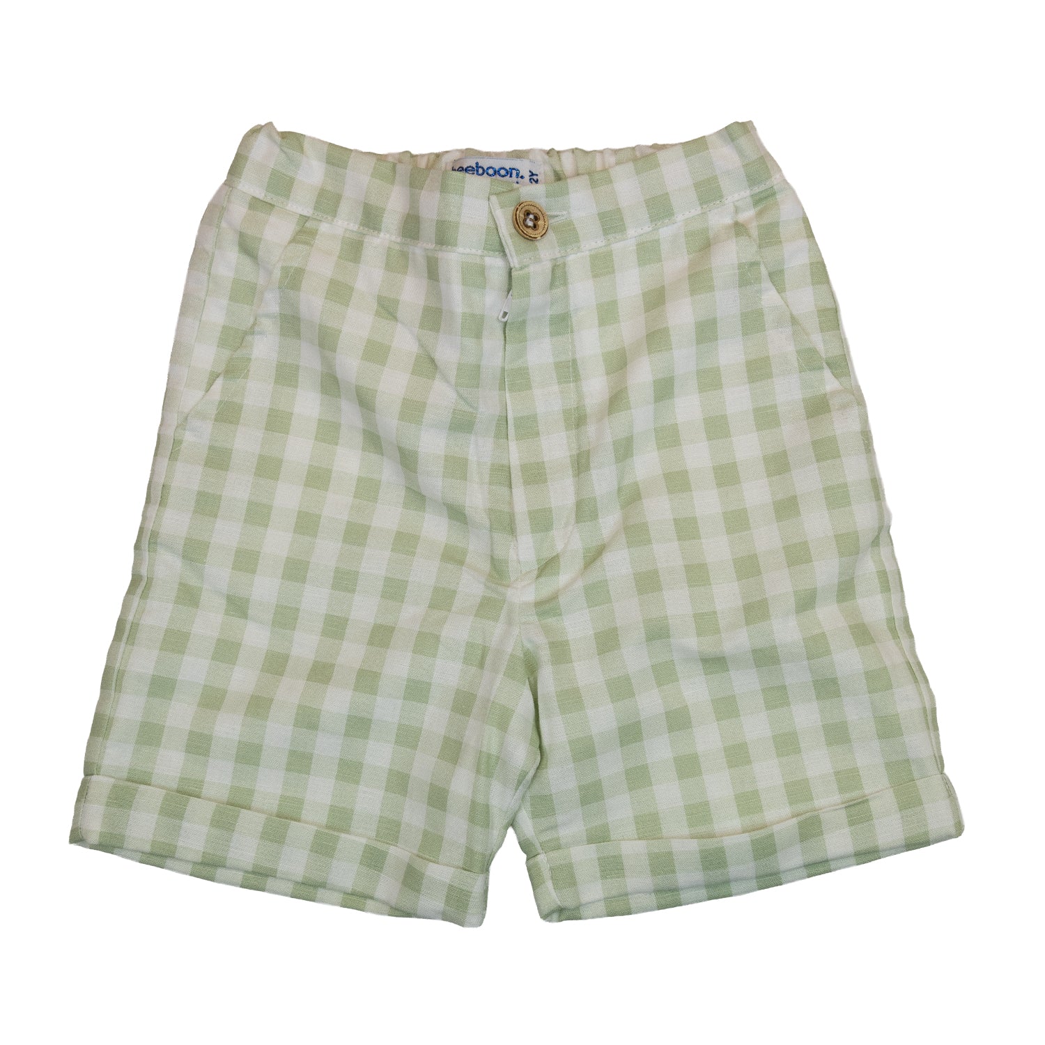 Boy Sage Gingham Linen Shorts