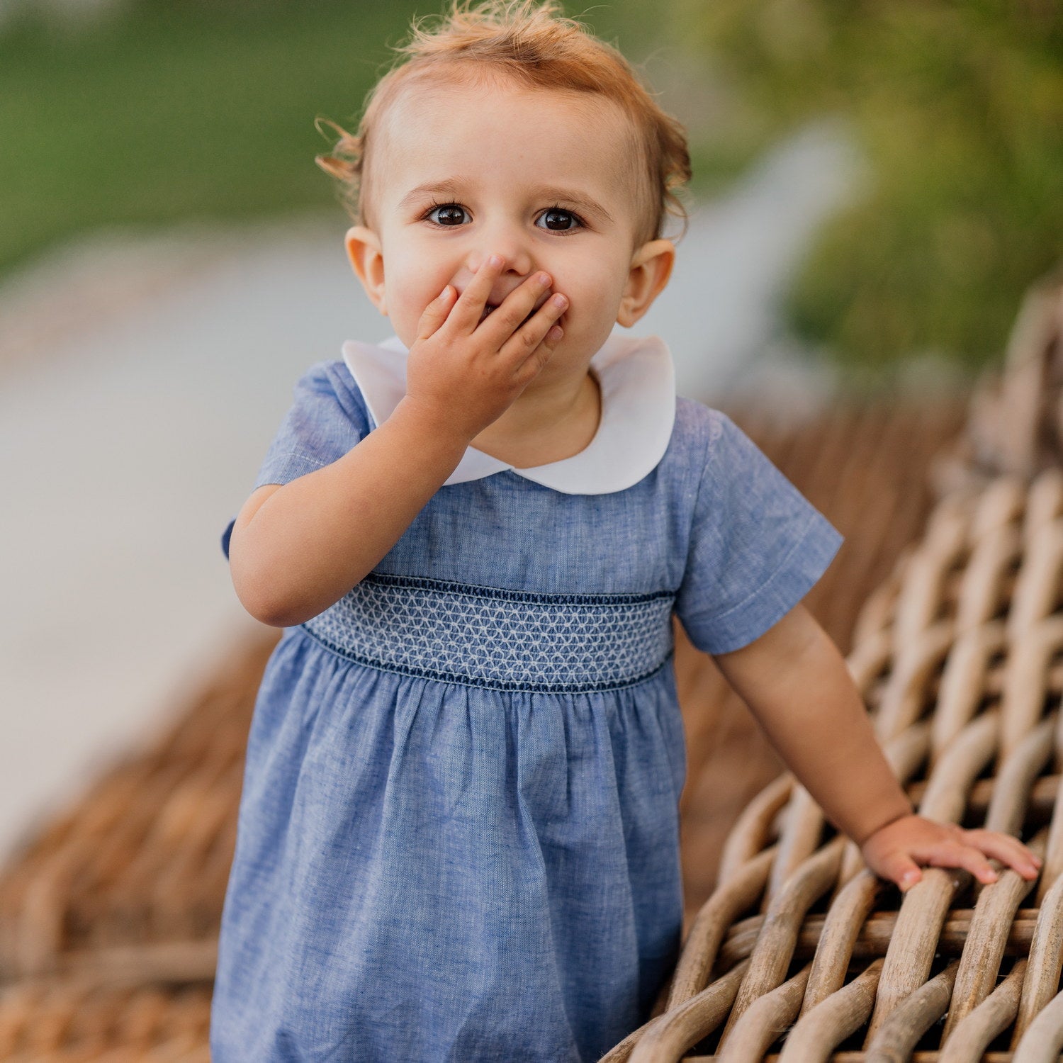 Baby Deep Sea Linen Hand Smocked Romper