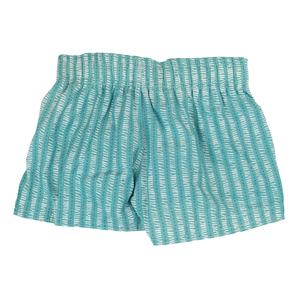 Boy Green & White Pattern Swim Shorts