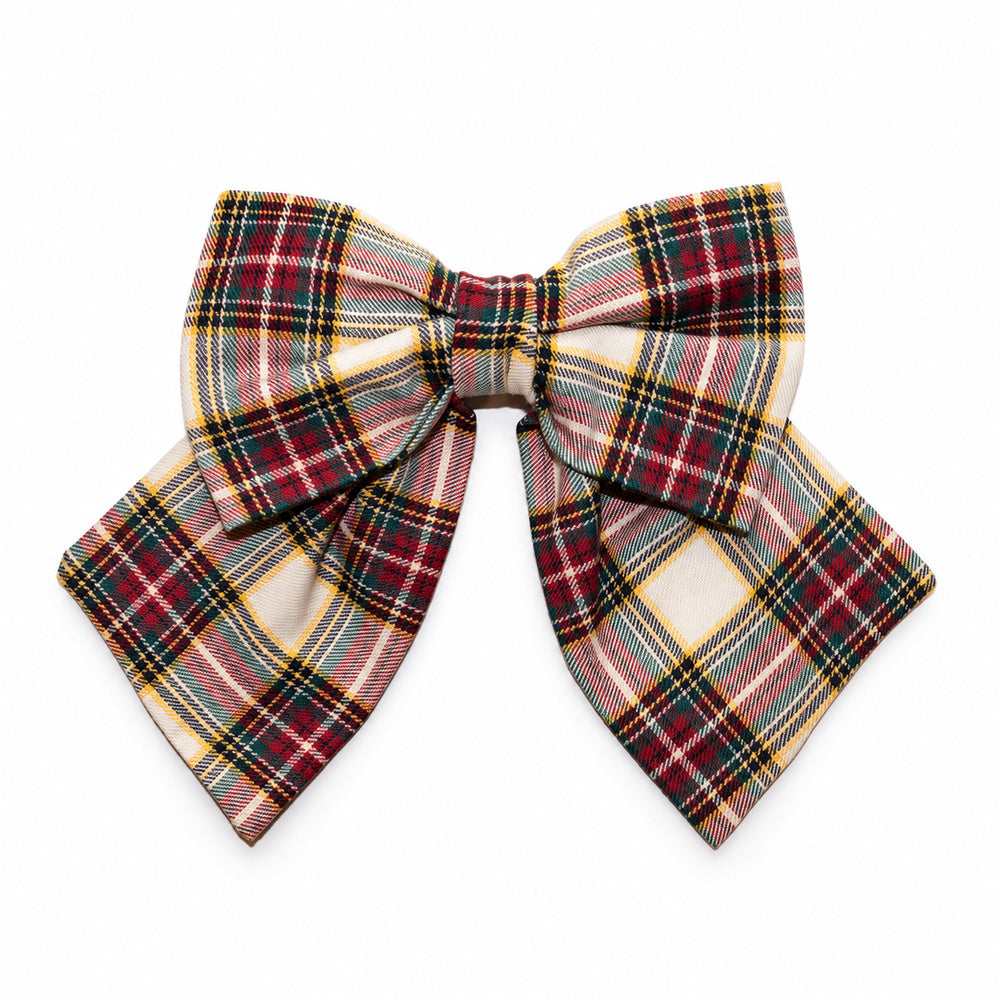 Girl Burgundy & Cream Tartan Large Bow Clip