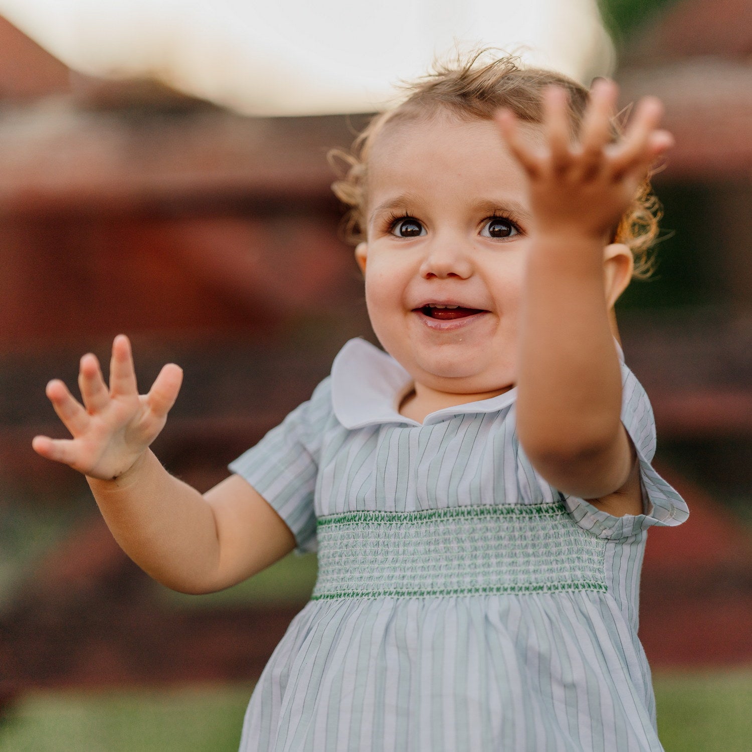 Baby Light Green Stripe Hand Smocked Romper