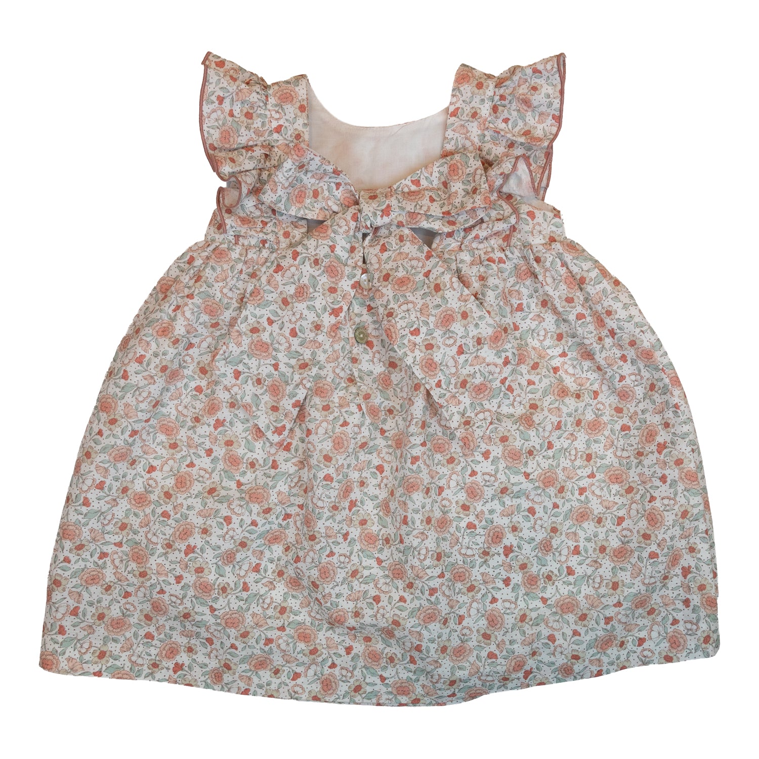 Girl Salmon Sage Floral Linen Tie-Back Dress