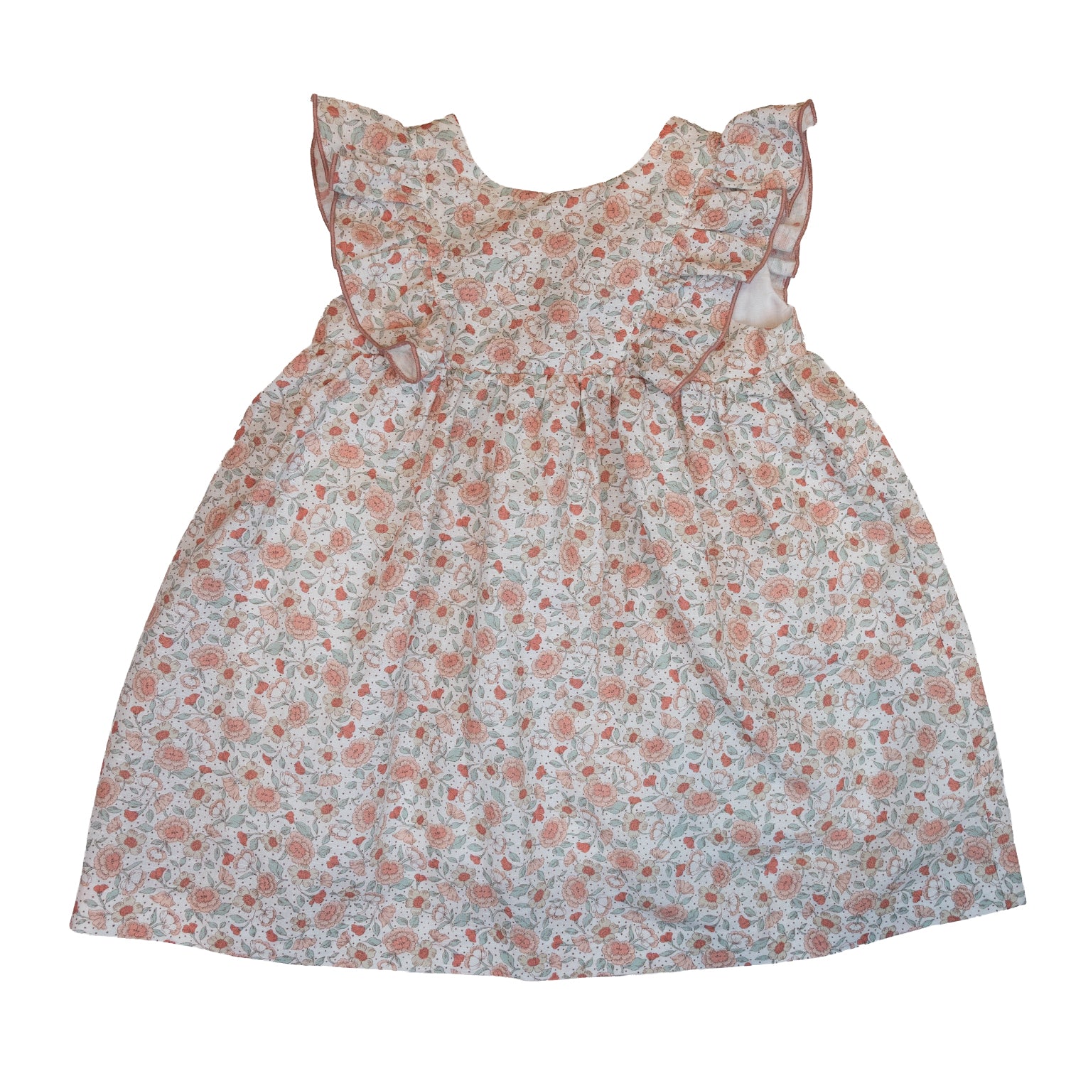 Girl Salmon Sage Floral Linen Tie-Back Dress