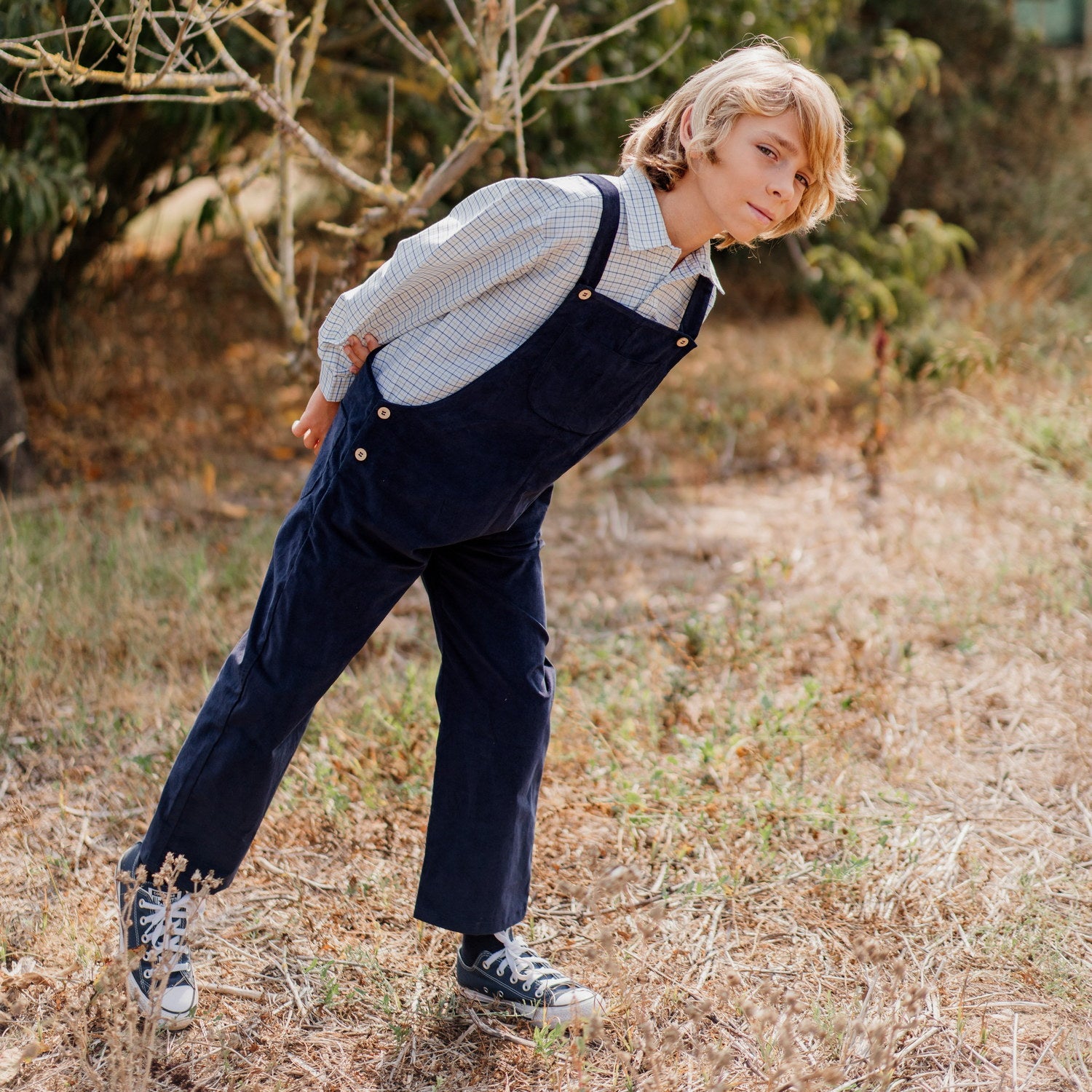 Boy Navy Whisper Cord Dungarees