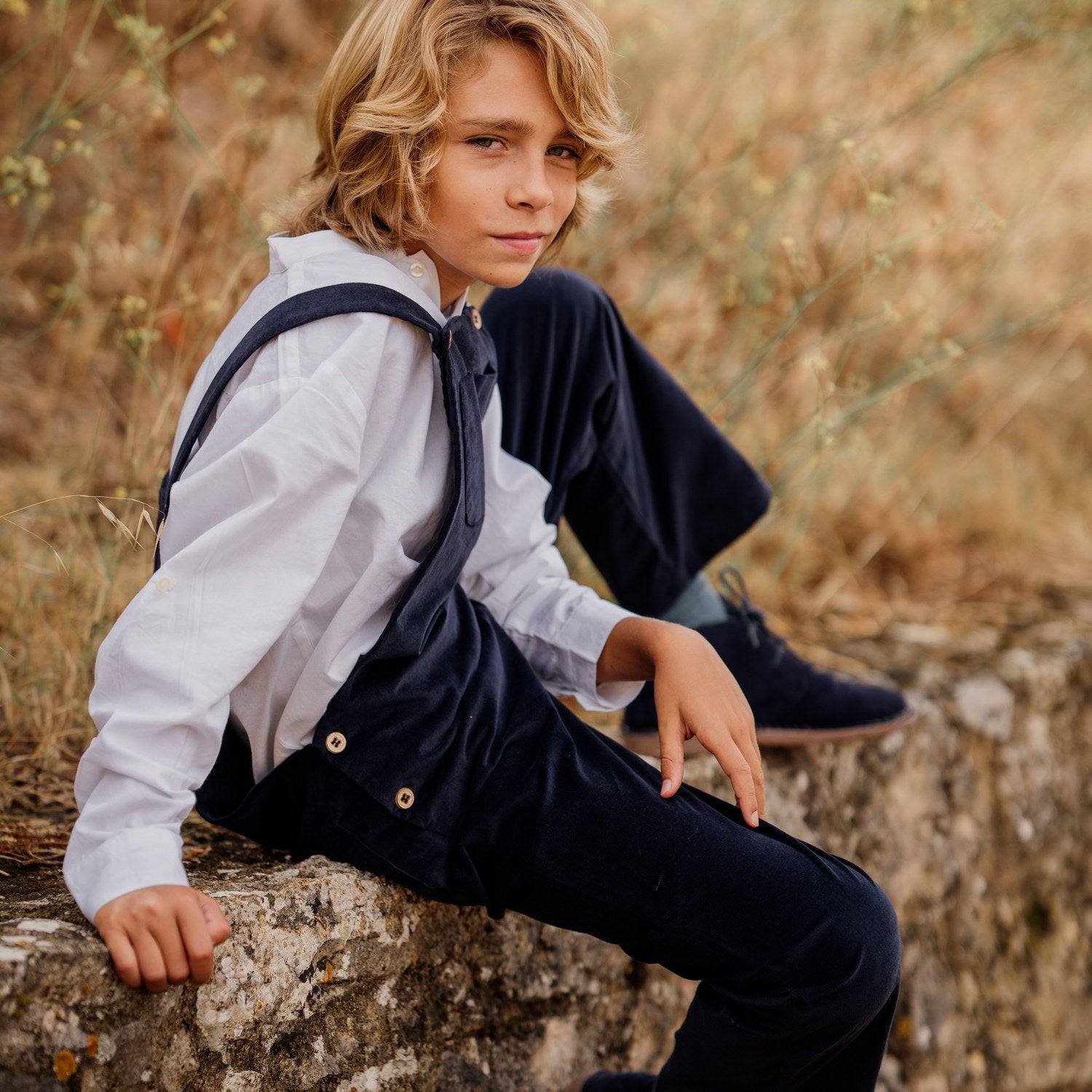 Boy Navy Whisper Cord Dungarees