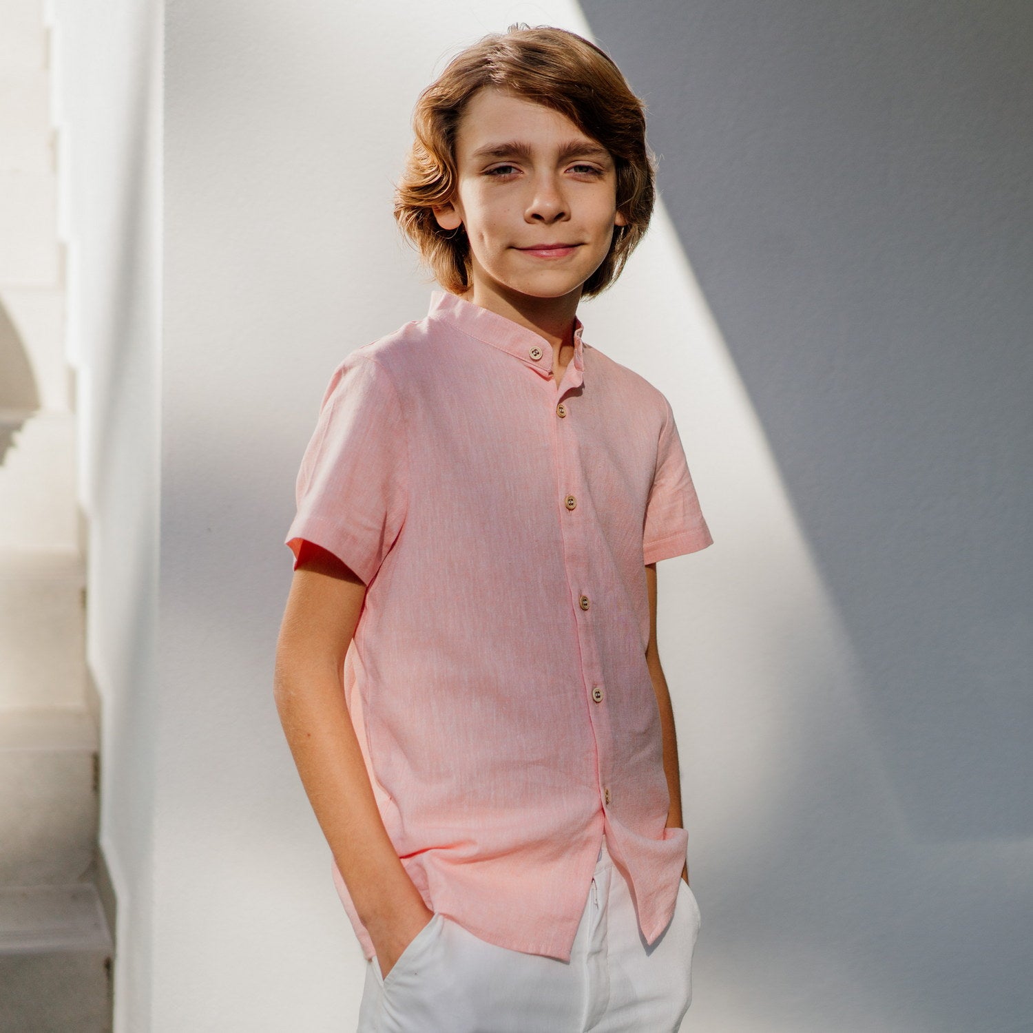 Boy Apricot Sand Linen Short Sleeve Shirt
