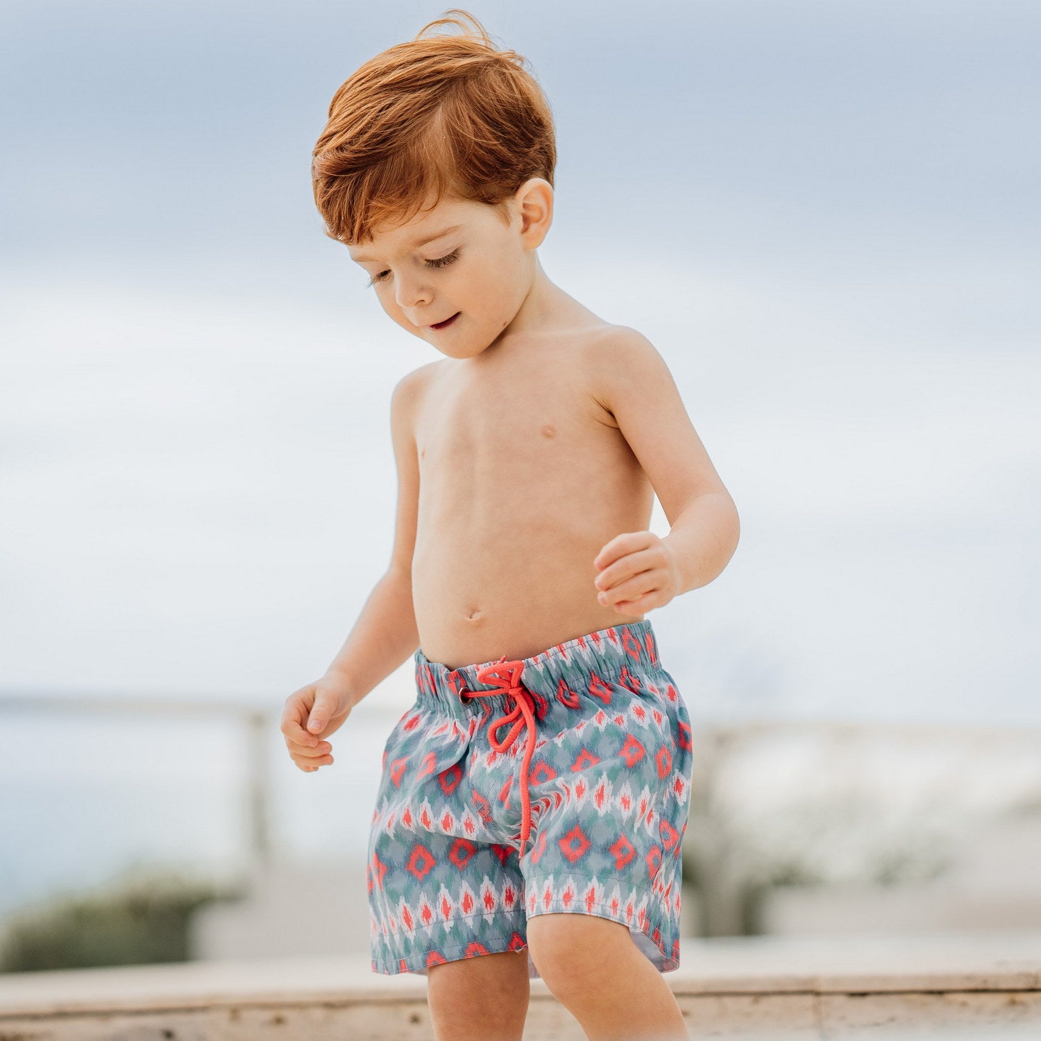 Boy Coral Ikat Swim Shorts