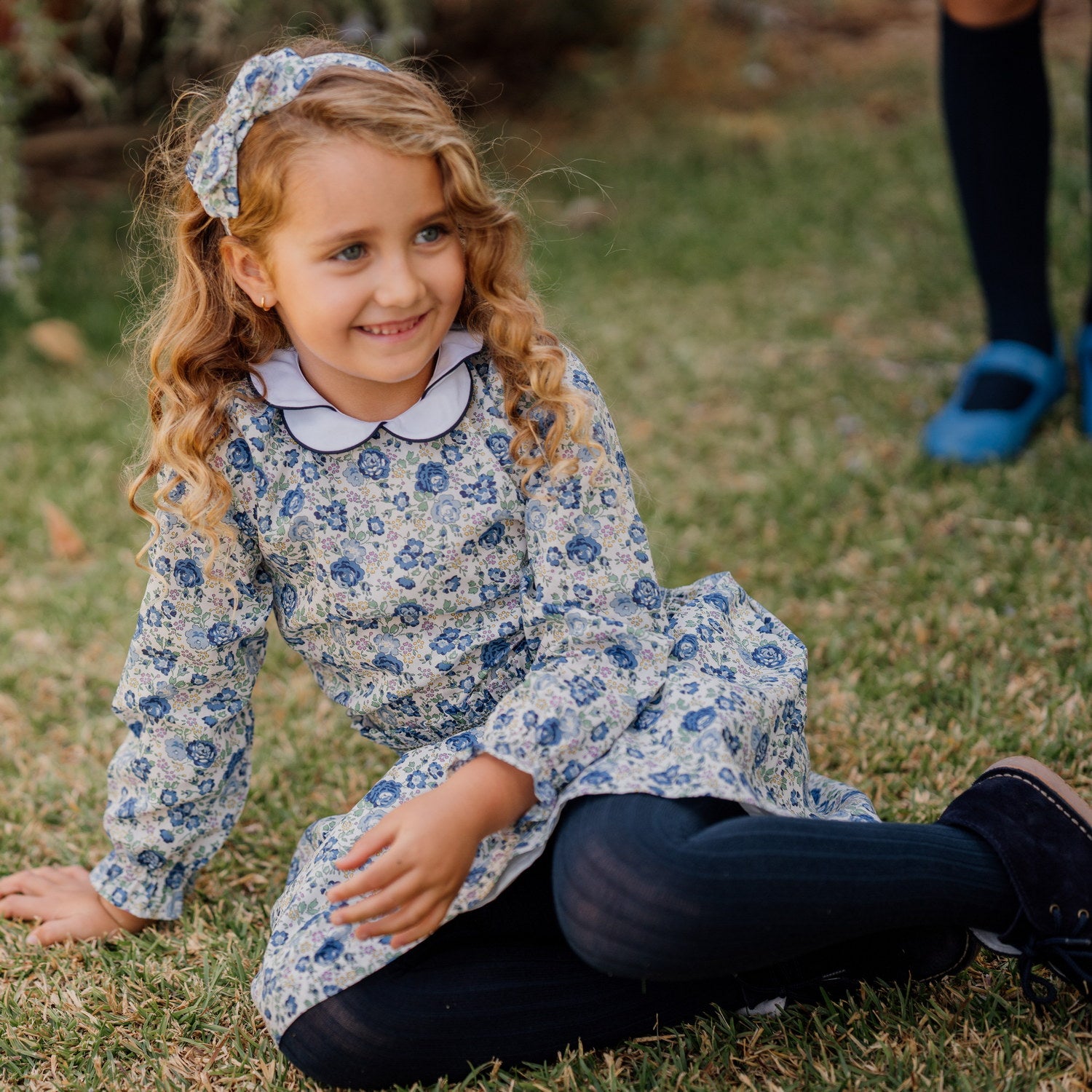 Girl Felicite Blue Liberty Hand Smocked Waist Skirt