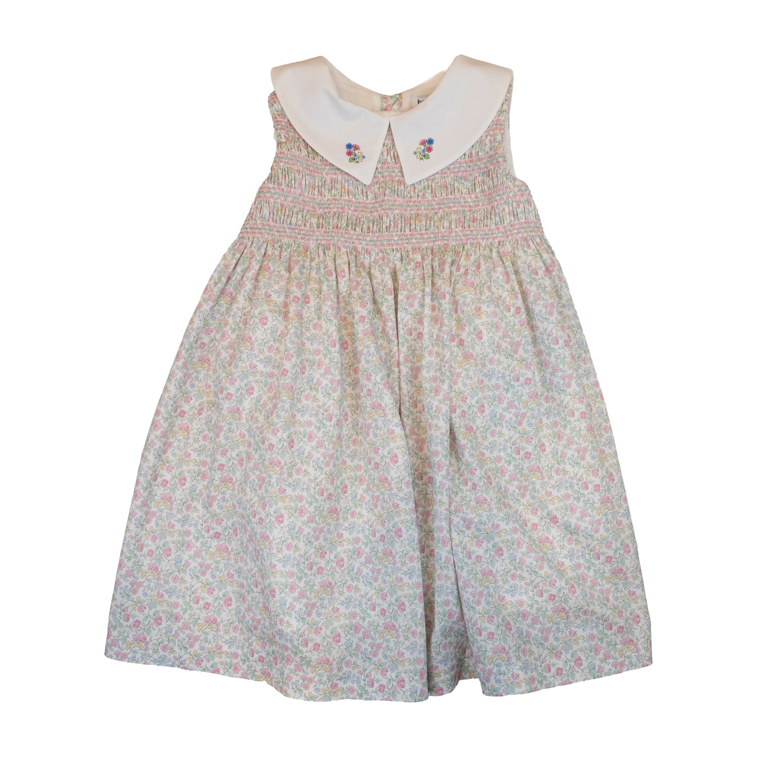 Girl Rosebud Green Hand Smocked Dress