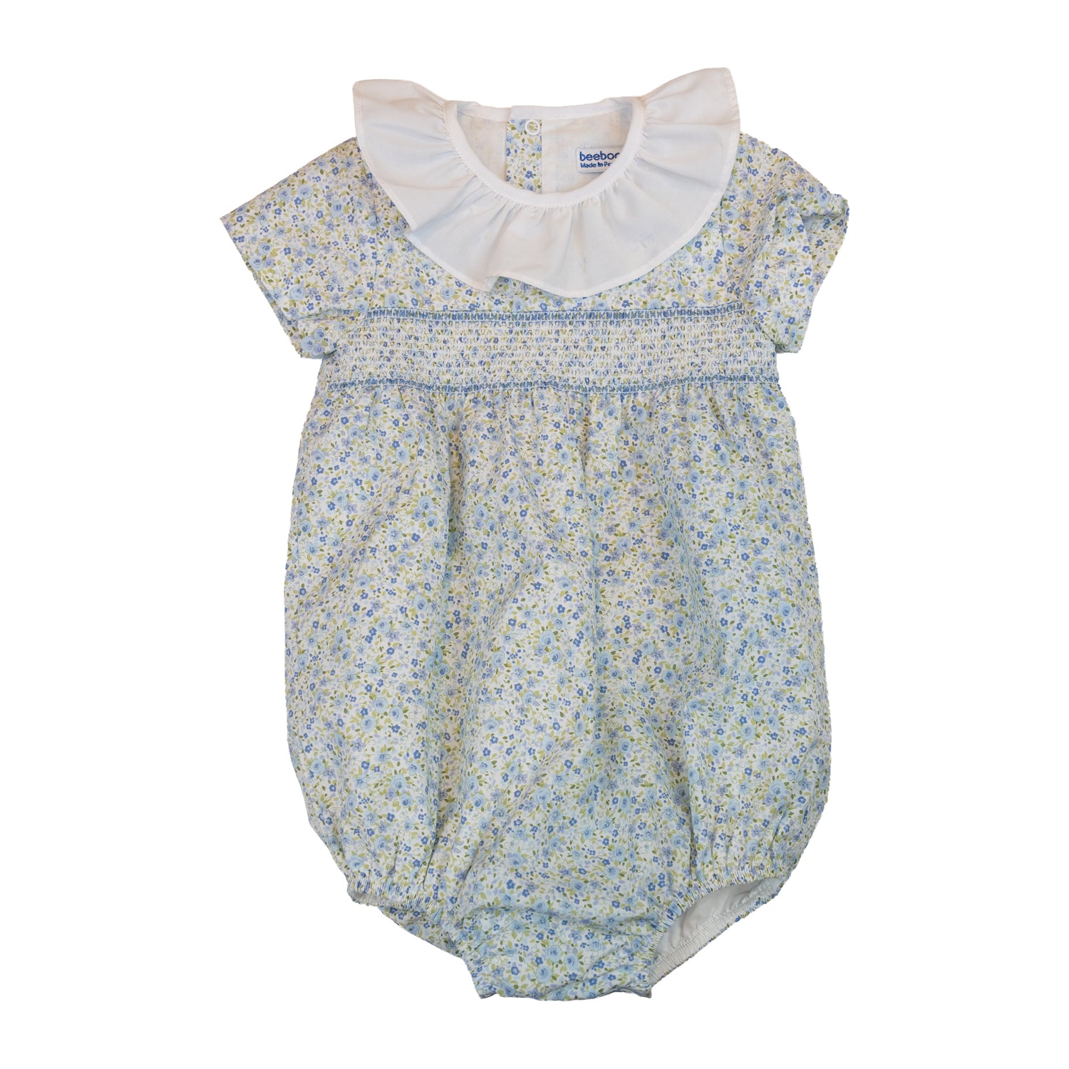 Baby Soft Blue Meadow Hand Smocked Romper