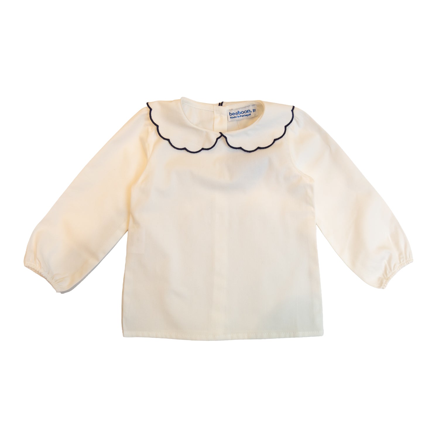 Girl Navy Scallop White Blouse