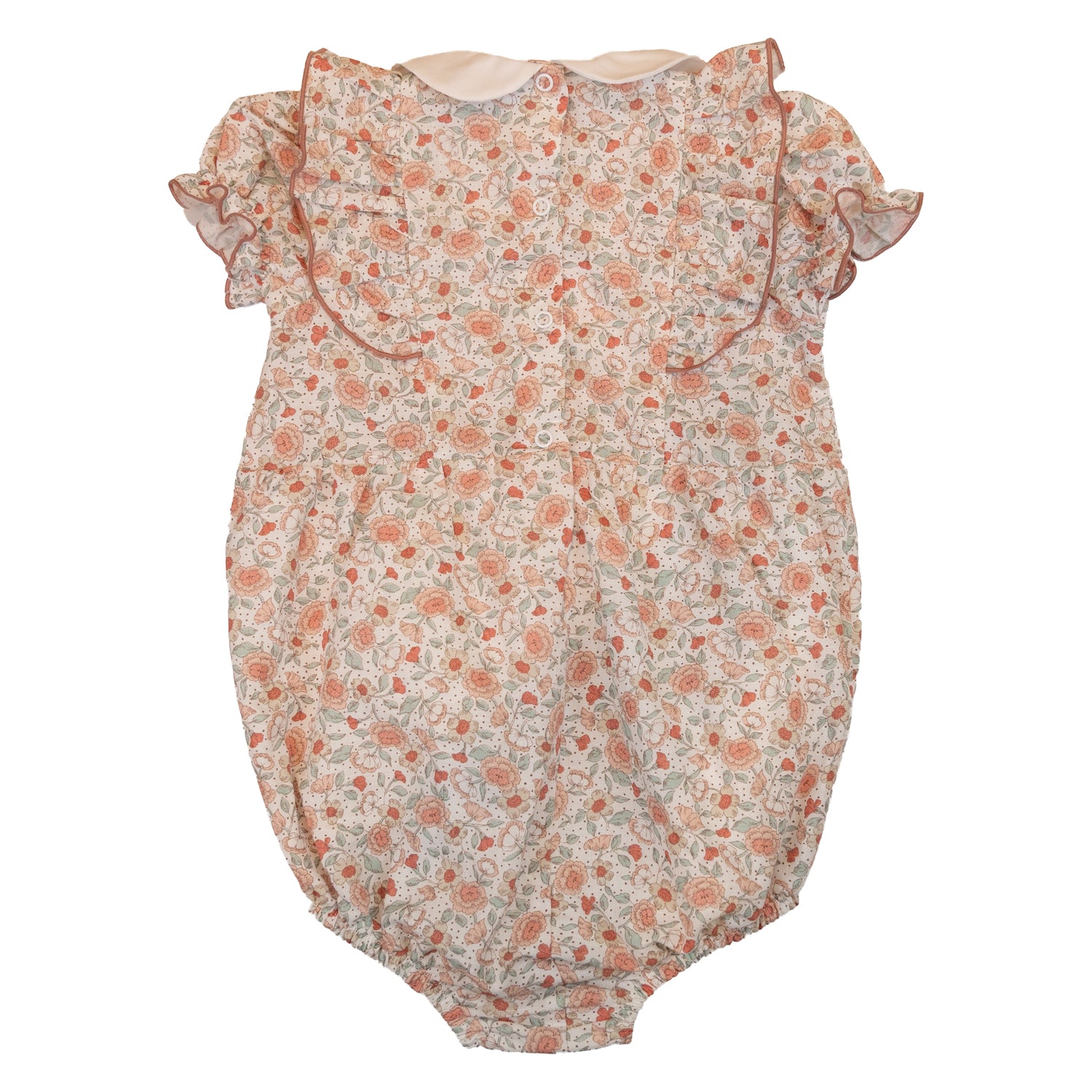 Baby Salmon Sage Floral Linen Ruffle Romper