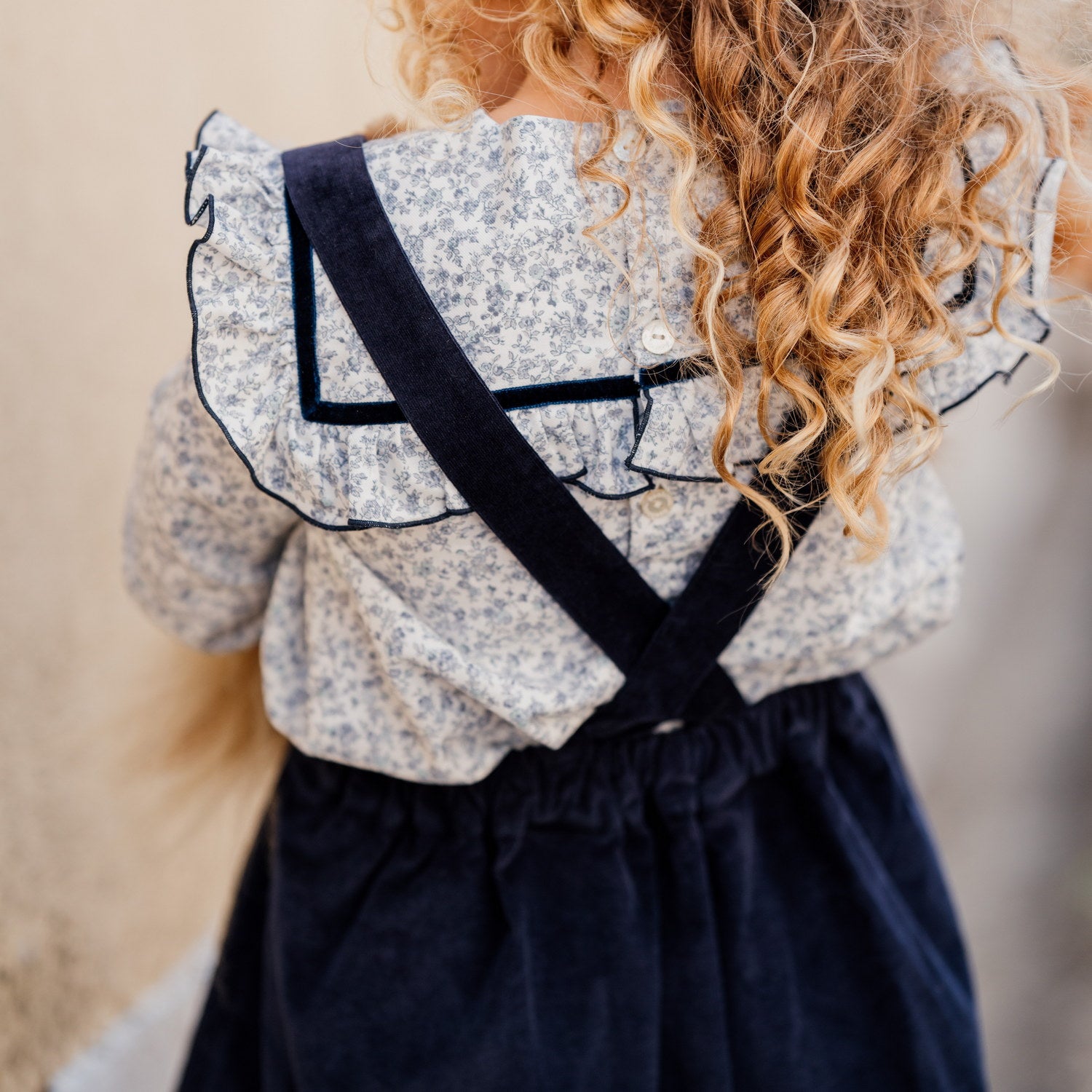 Girl Navy Whisper Cord Pinafore Skirt