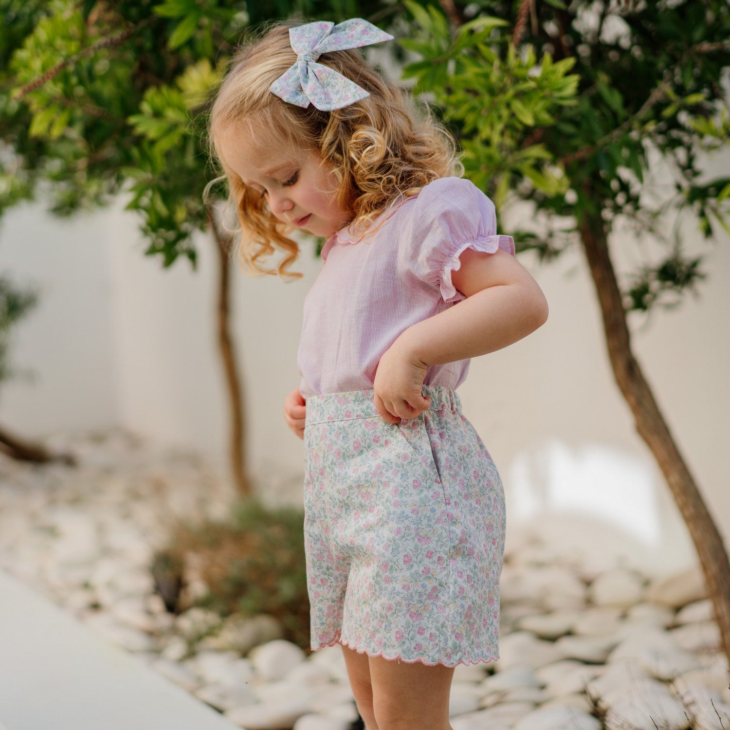 Girl Rosebud Green Scalloped Shorts
