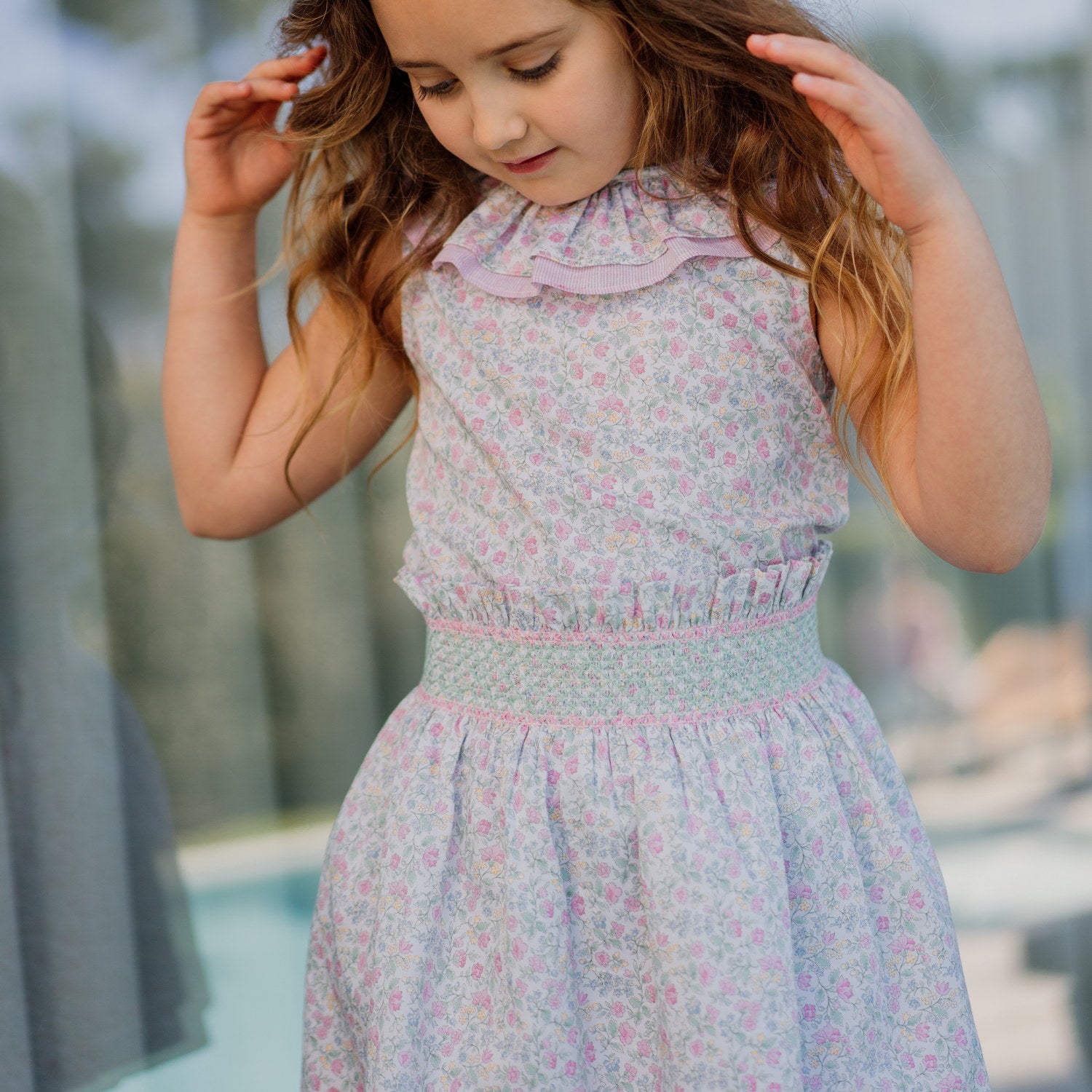 Girl Rosebud Green Hand Smocked Skirt