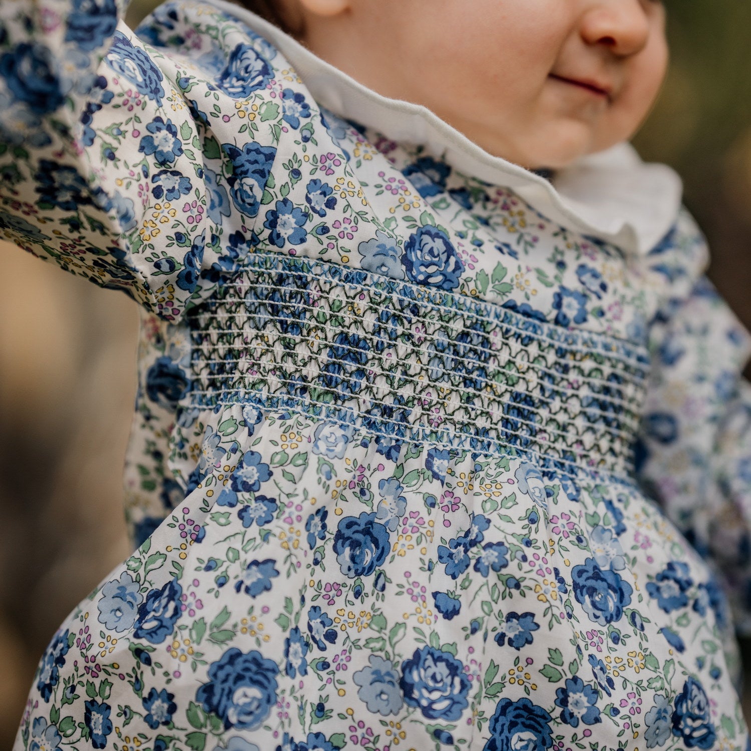 Baby Felicite Blue Liberty Hand Smocked Romper