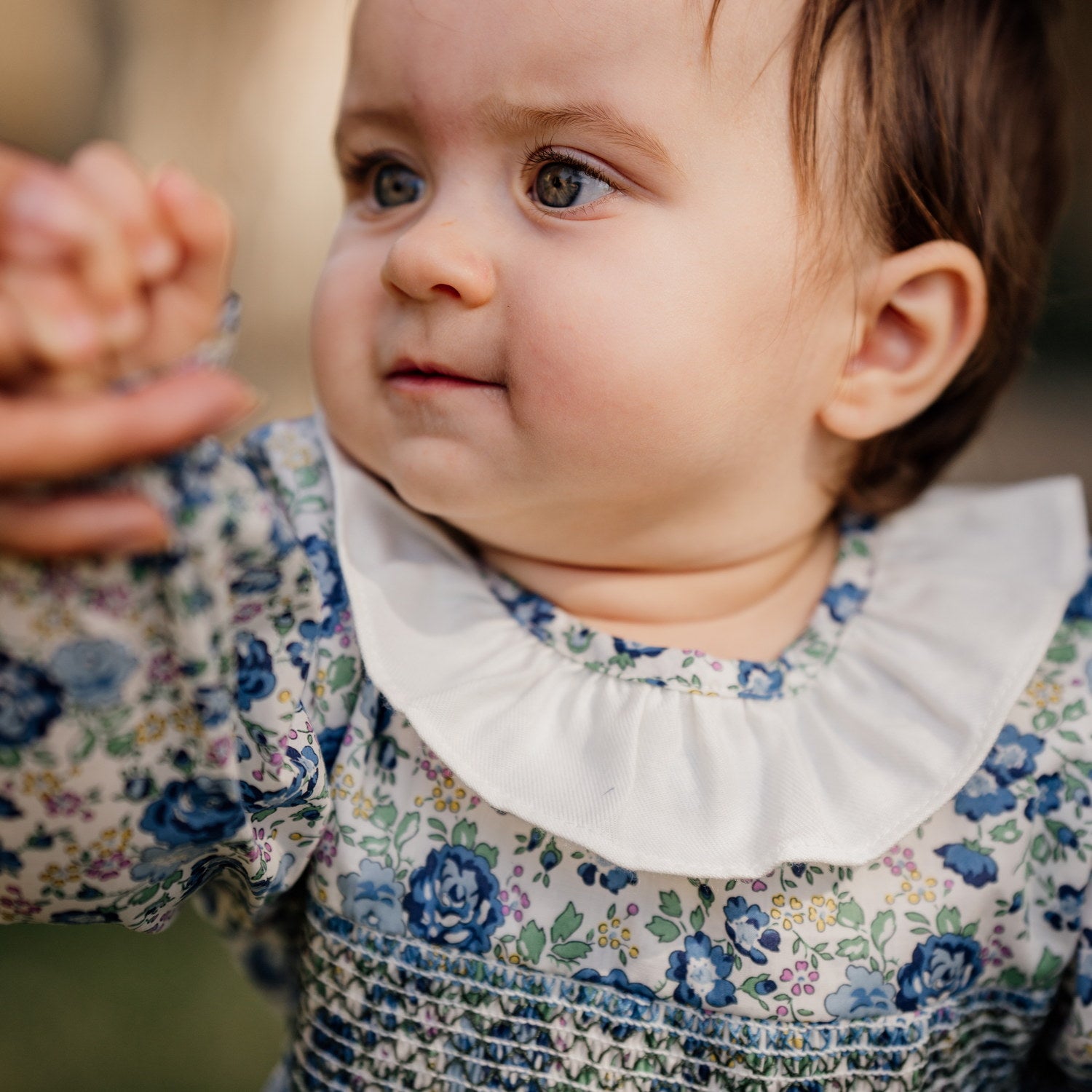 Baby Felicite Blue Liberty Hand Smocked Romper