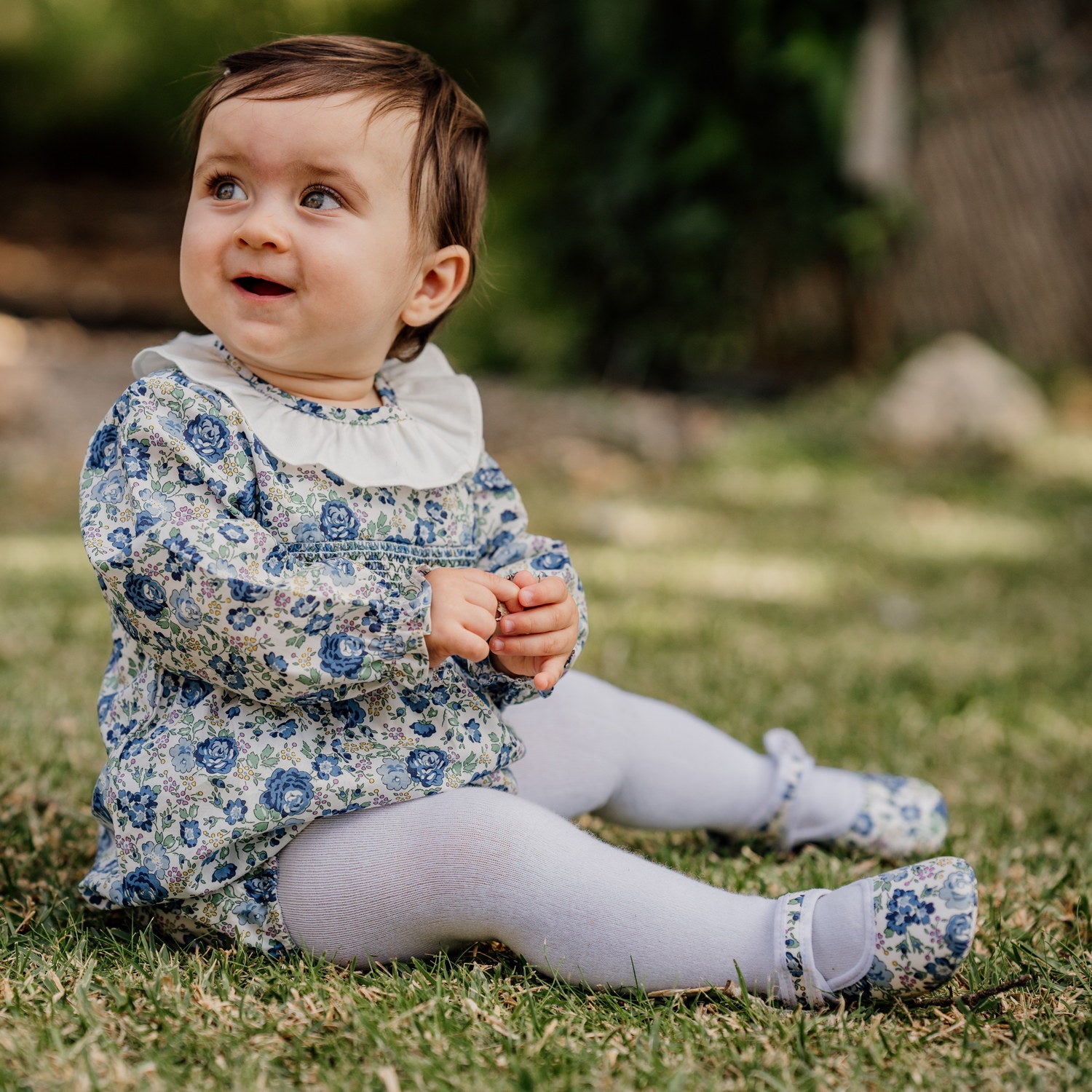 Baby Felicite Blue Liberty Hand Smocked Romper