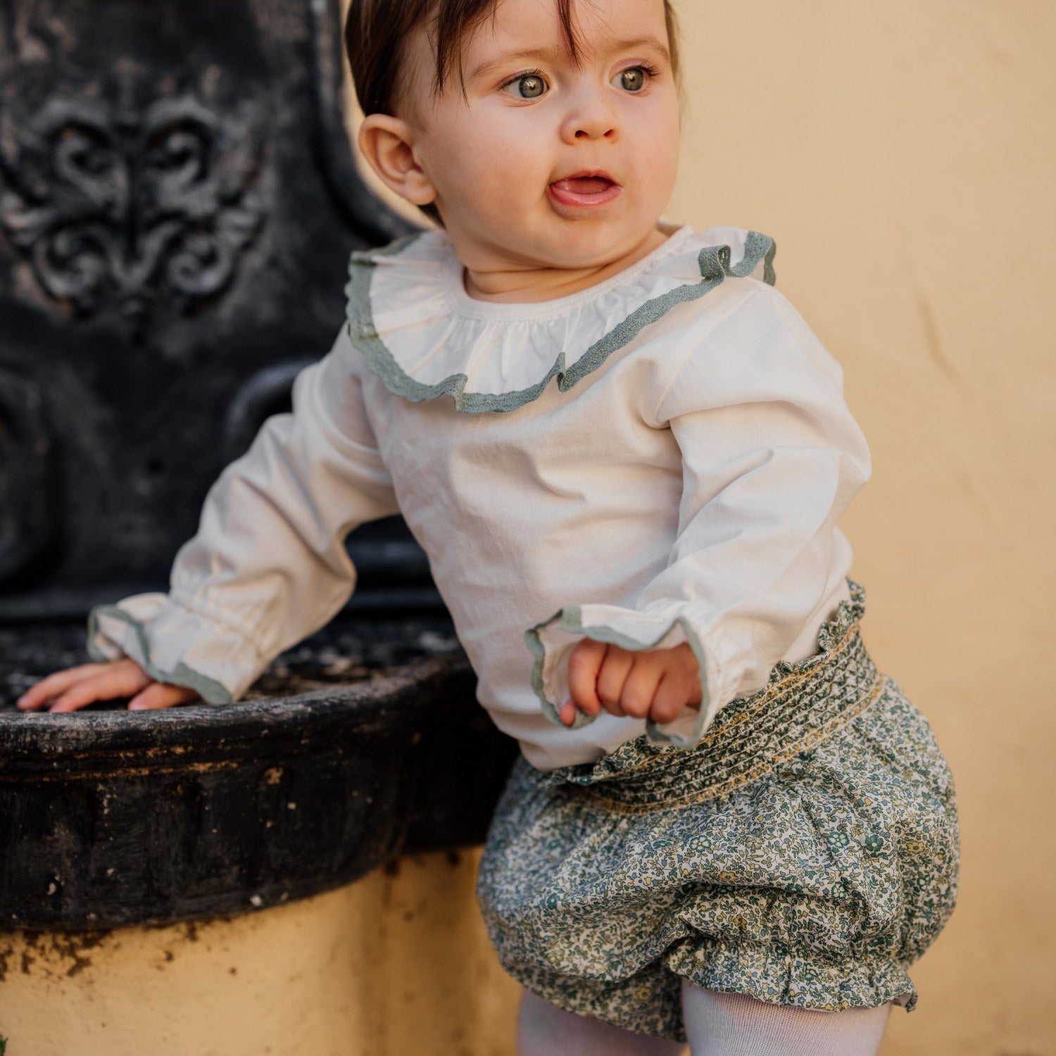 Baby Katie & Millie Green Liberty Hand Smocked Bloomers