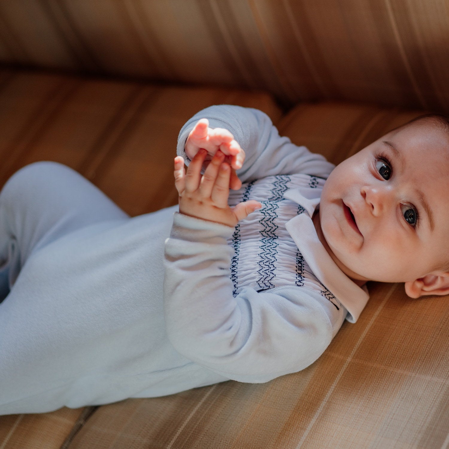 Baby Blue Hand Smocked All-in-one