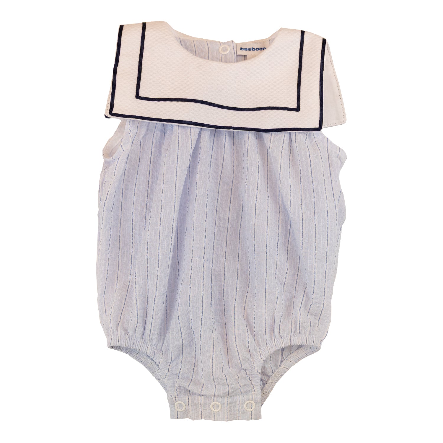 Baby Blue Stripe Seersucker Sailor Romper
