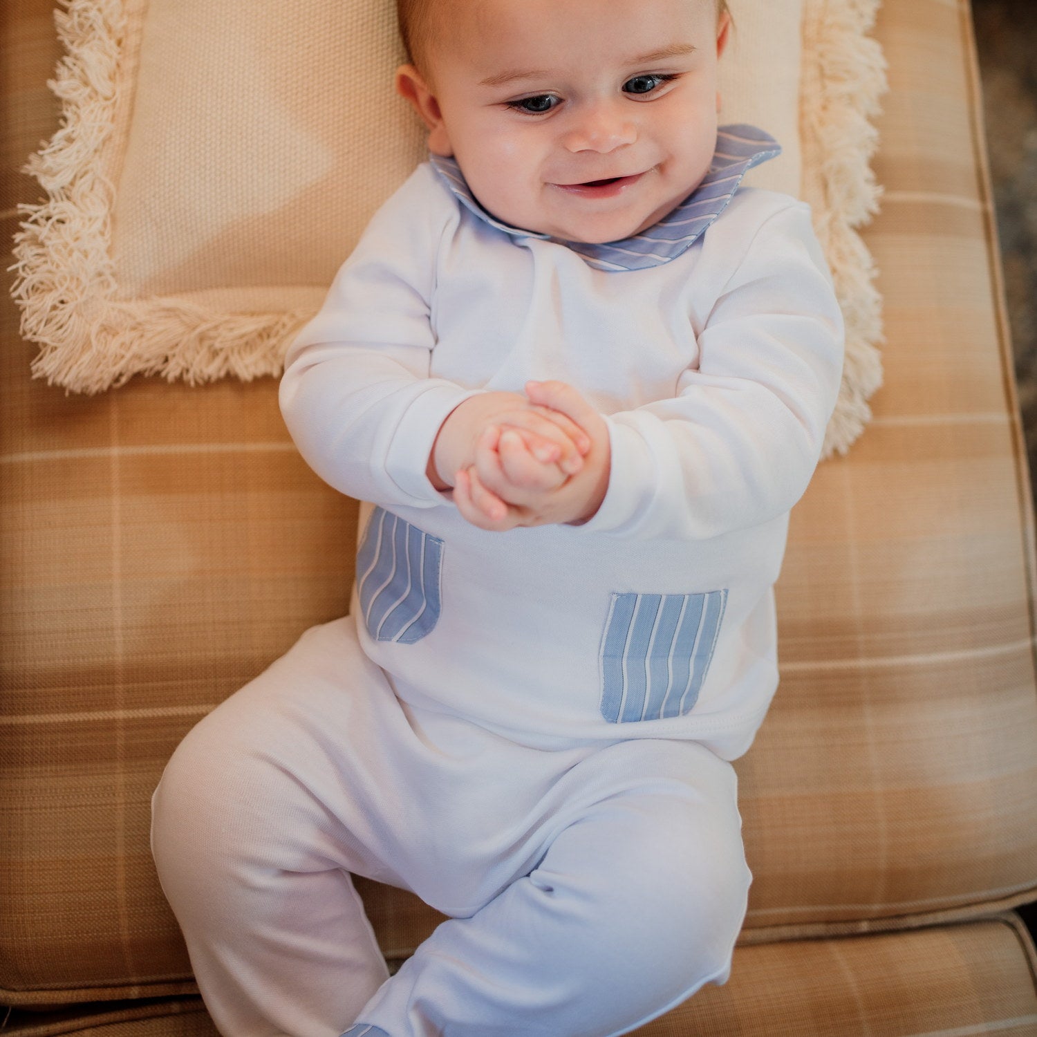 Baby Blue Stripe & White Set