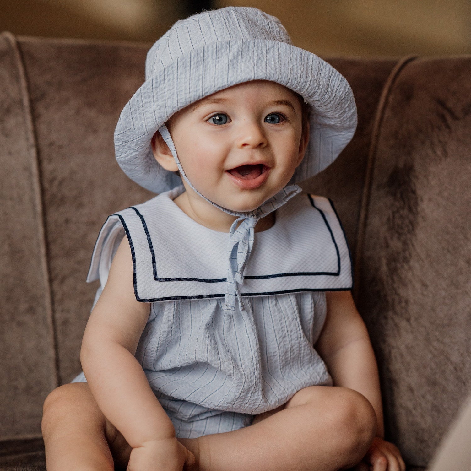 Baby Blue Stripe Seersucker Hat