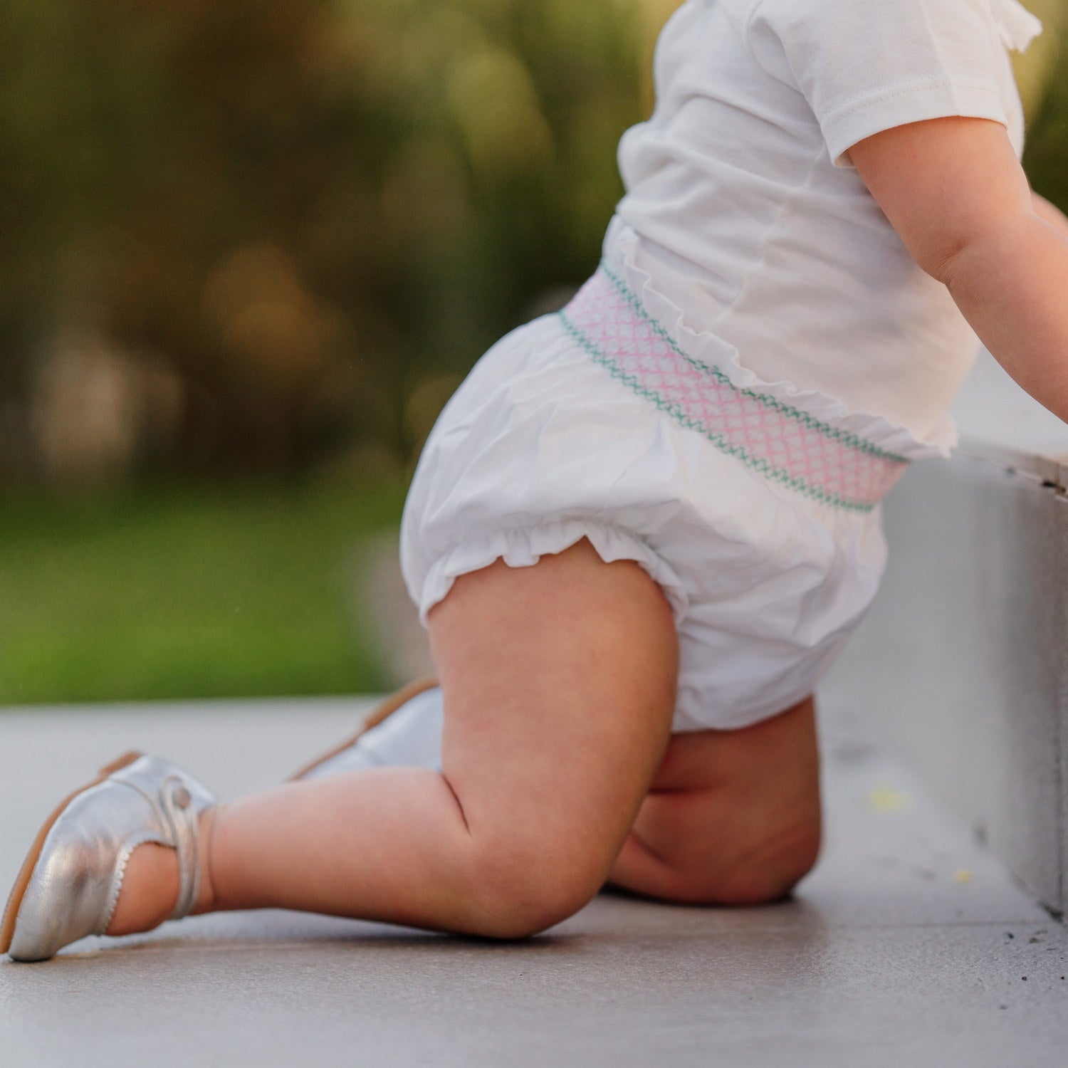 Baby Champagne Linen Hand Smocked Bloomers