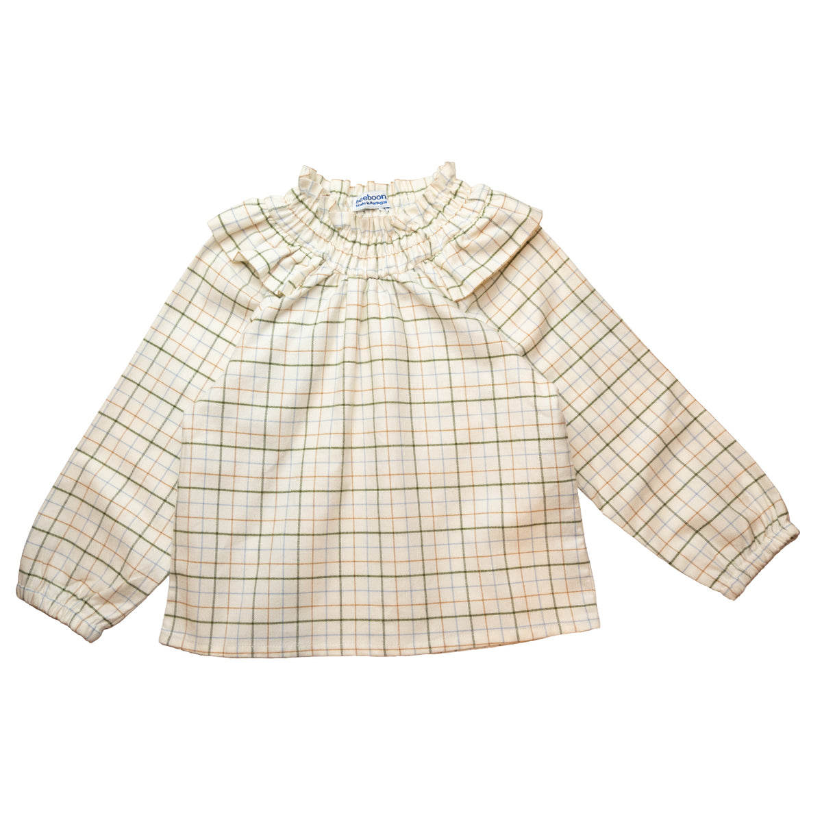 Girl Beige Check Smocked Blouse