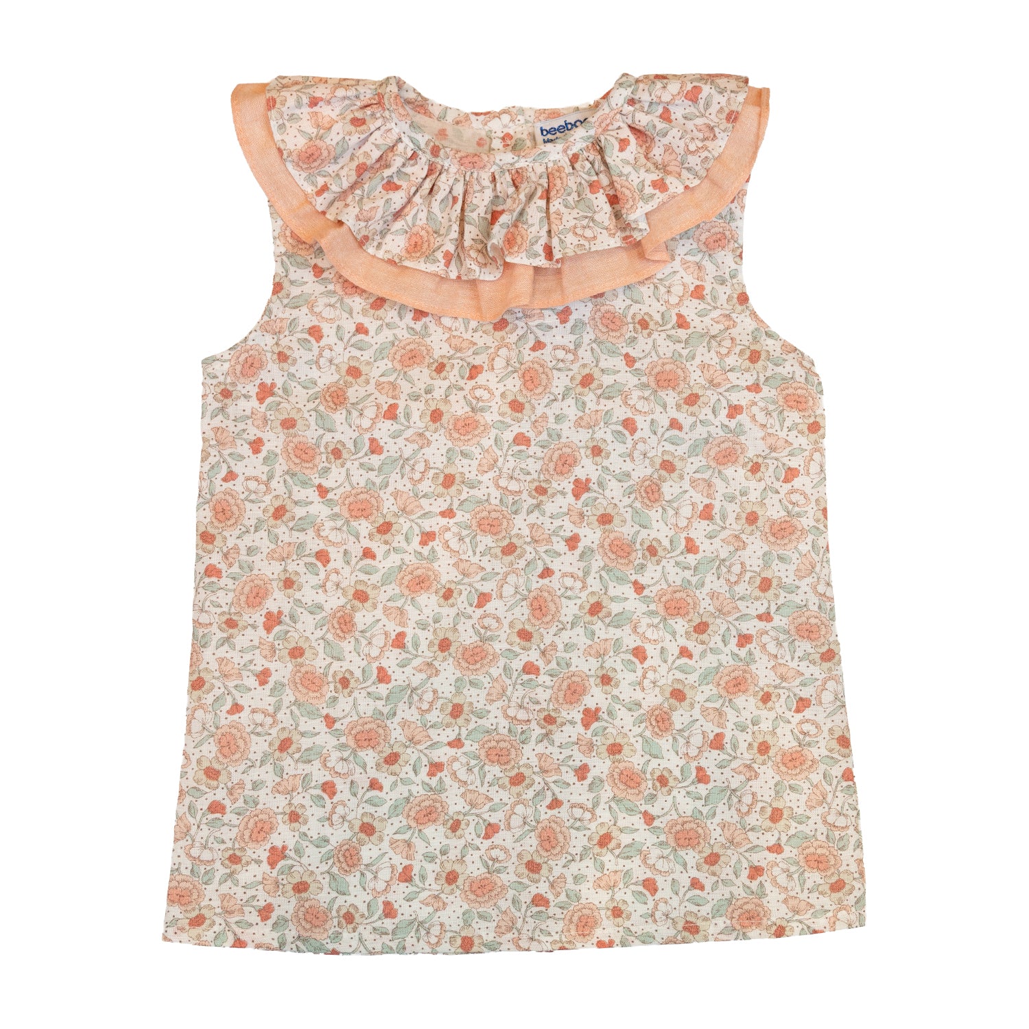 Girl Salmon Sage Floral Linen Sleeveless Blouse