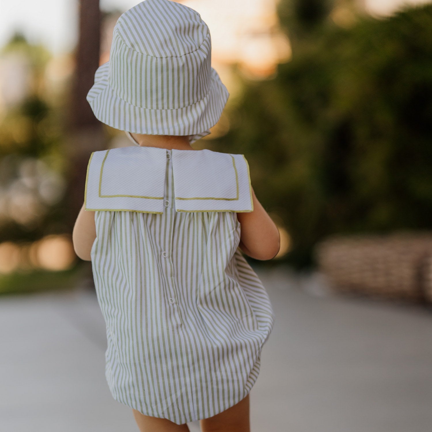 Boy Olive Bay Stripe Sun Hat