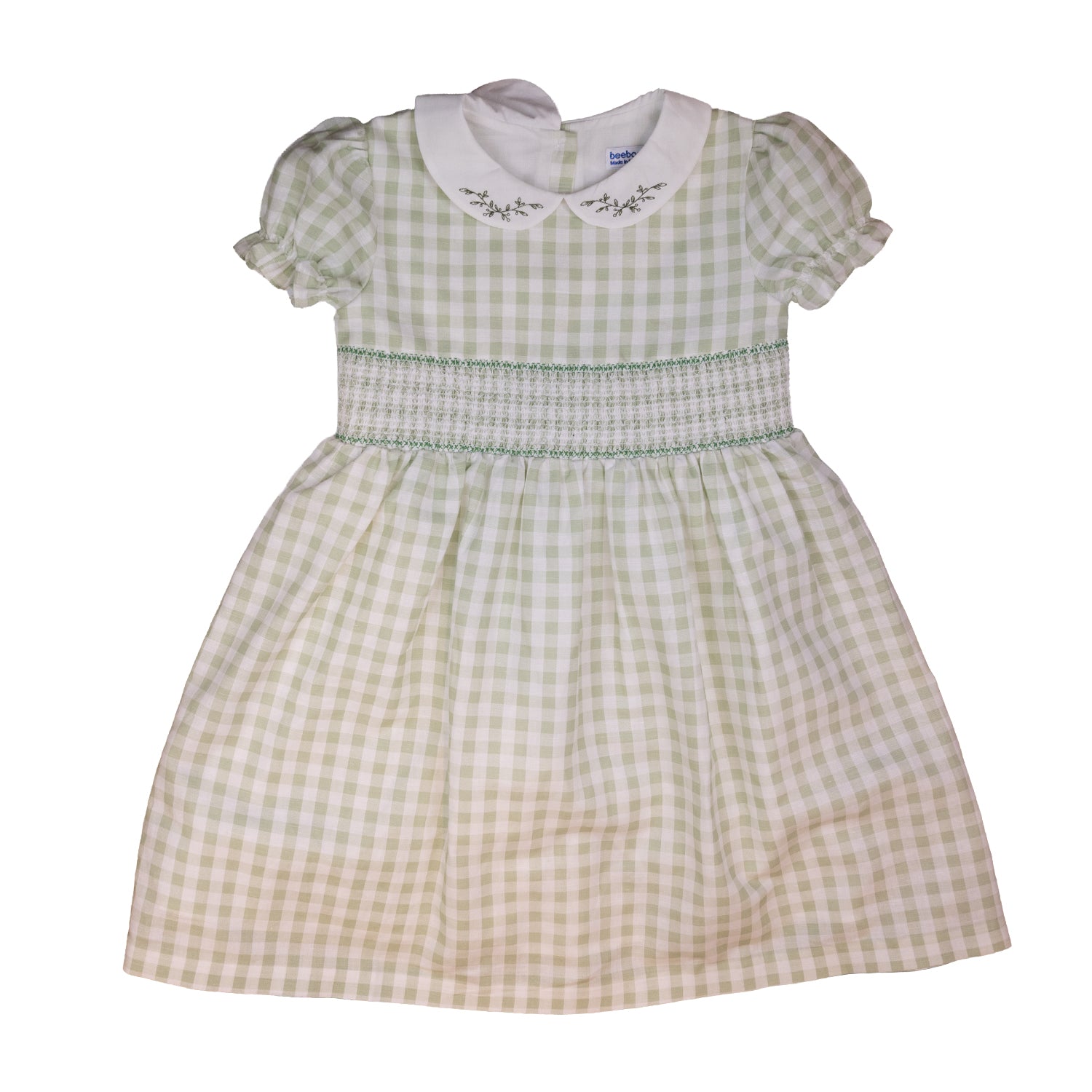 Girl Sage Gingham Hand Smocked Dress