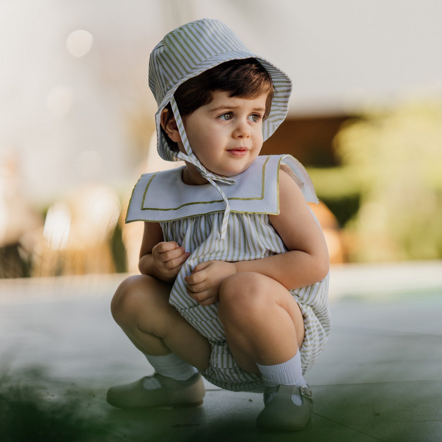 Boy Olive Bay Stripe Sun Hat