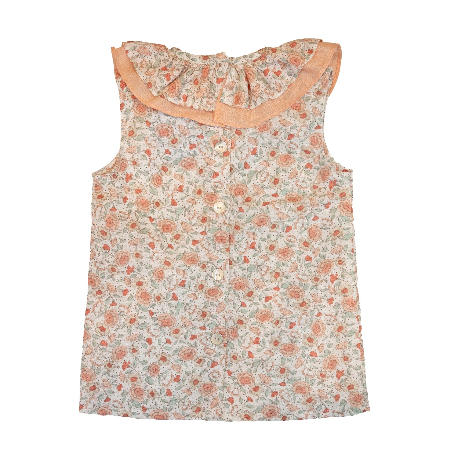 Girl Salmon Sage Floral Linen Sleeveless Blouse