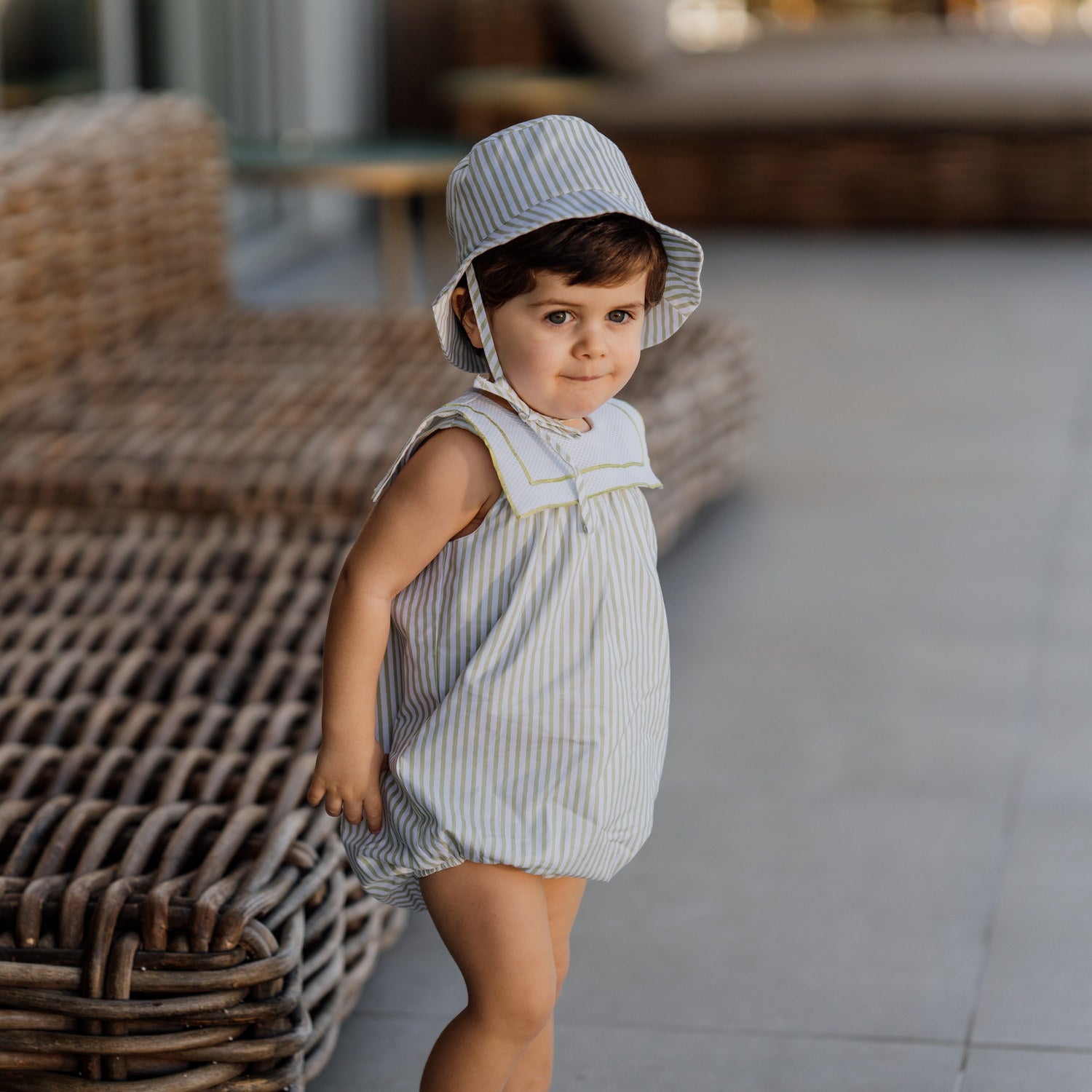 Boy Olive Bay Stripe Sun Hat