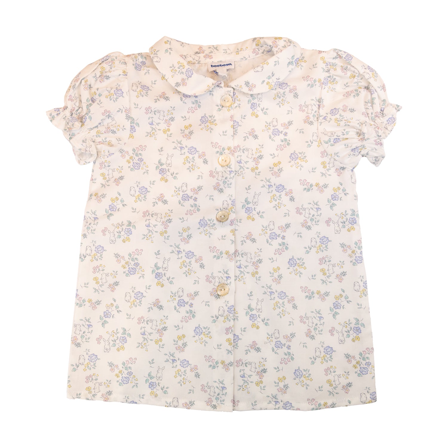 Girl White Bunnies Short Sleeve Blouse