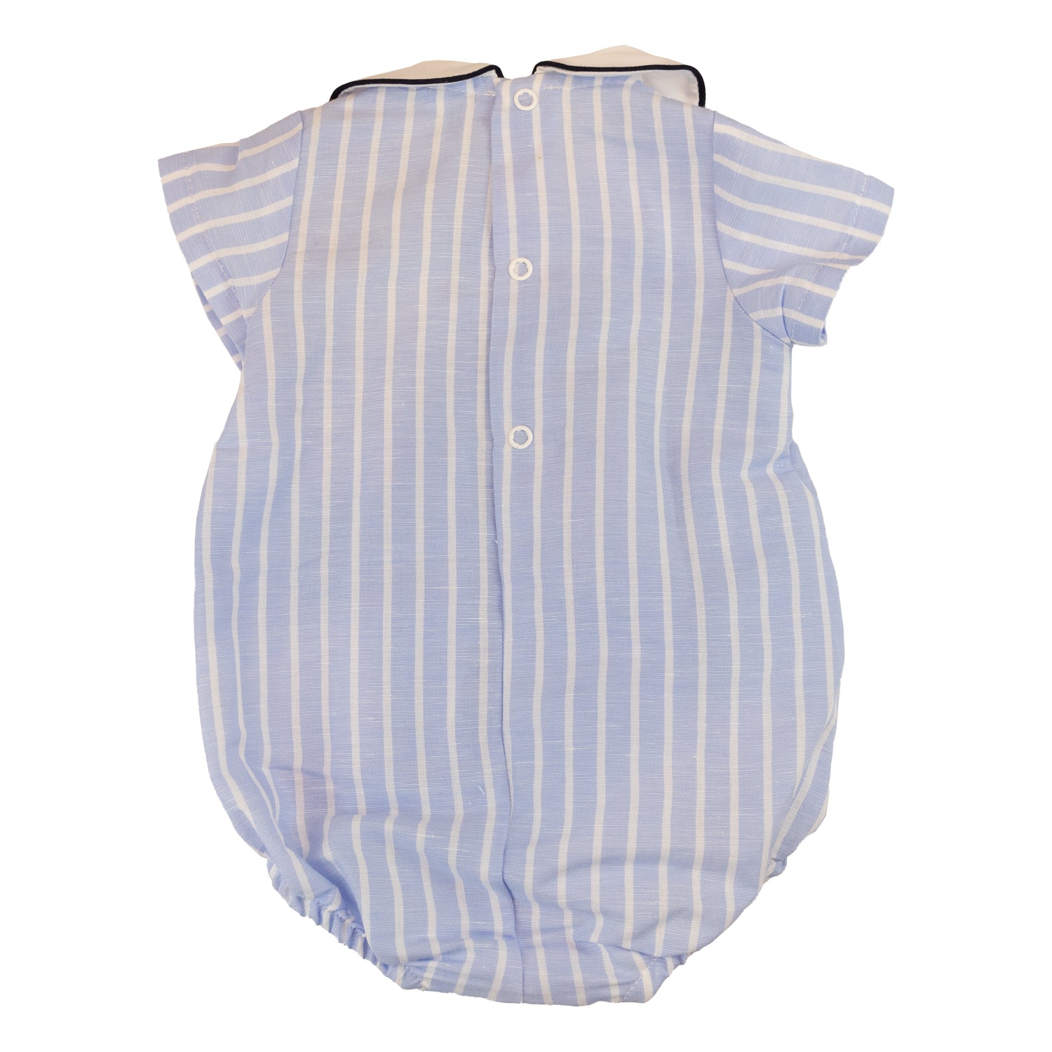 Baby Light Blue & White Stripe Linen Hand Smocked Romper