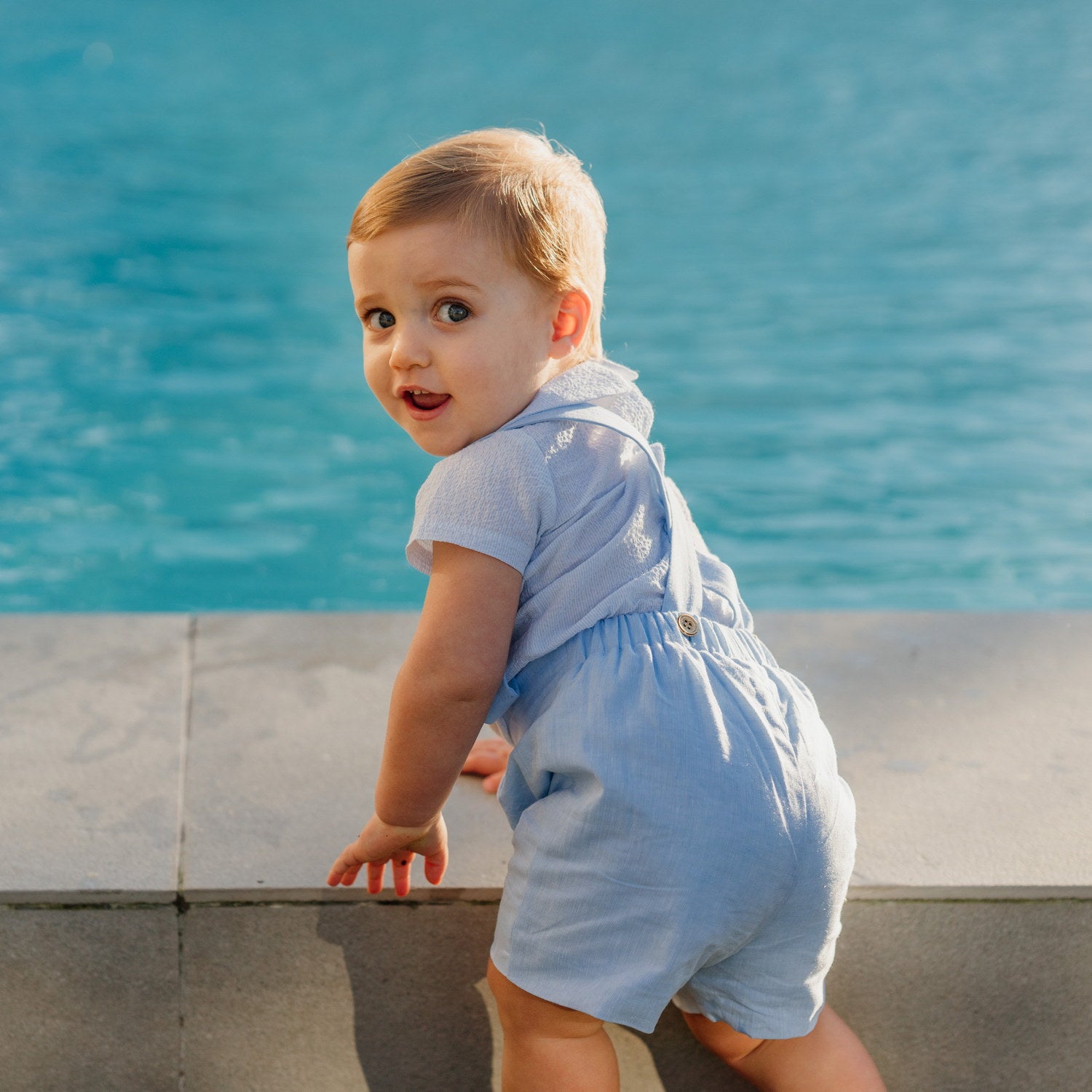 Baby Blue Dream Linen Shorts with Braces
