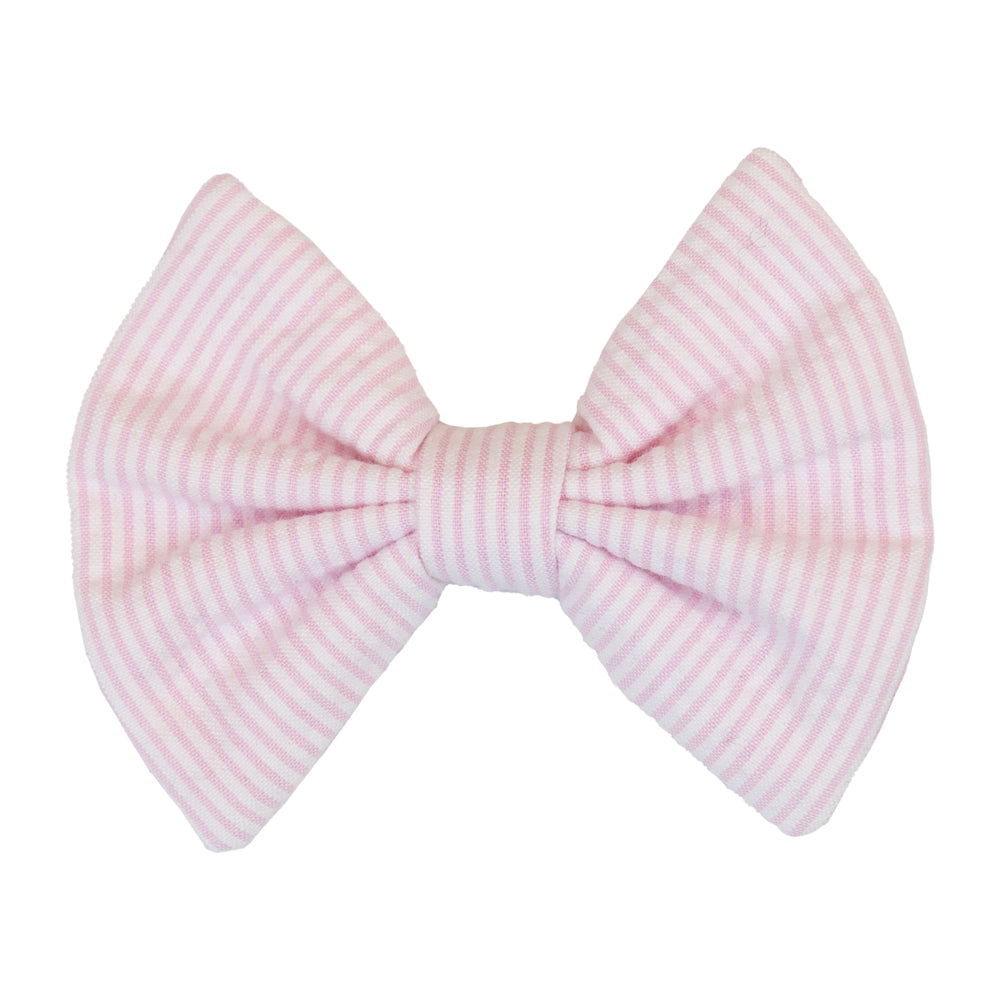 Girl Pink Seersucker Bow Clip