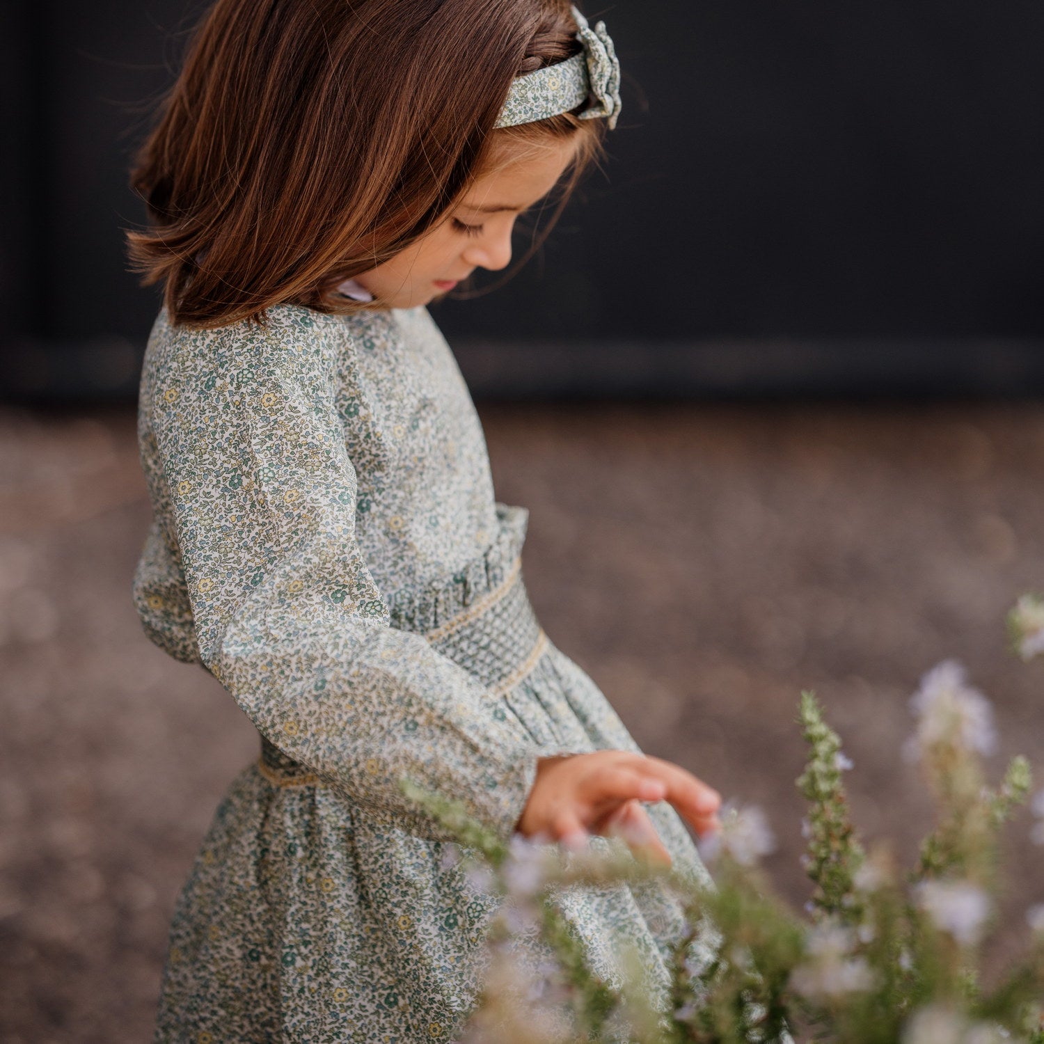 Girl Katie & Millie Green Liberty Hand Smocked Waist Skirt