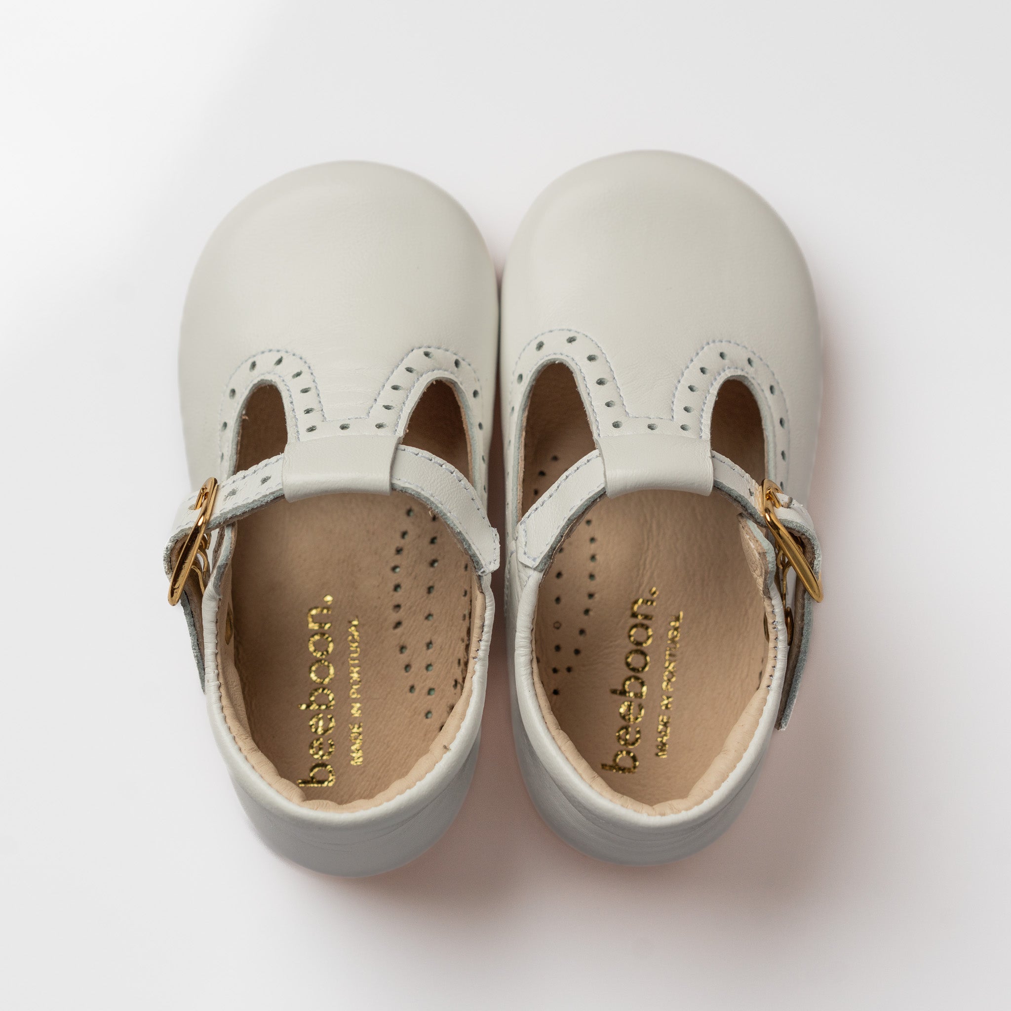 Classic White Leather T-Bar Shoes
